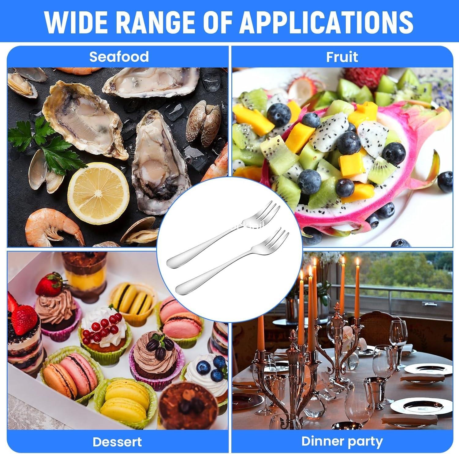 wholesale 24 pcs 5.5-inch stainless steel 3-prong cocktail oyster forks portable small salad charcuterie seafood tasting travel supplier