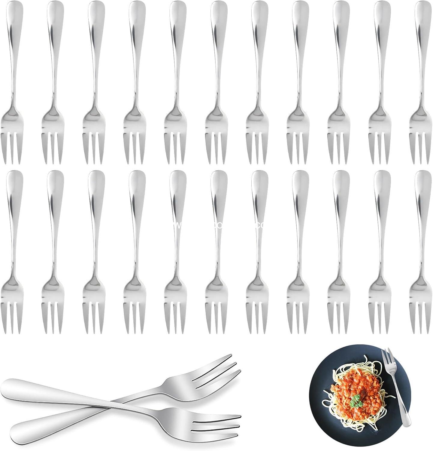 wholesale 24 pcs 5.5-inch stainless steel 3-prong cocktail oyster forks portable small salad charcuterie seafood tasting travel supplier