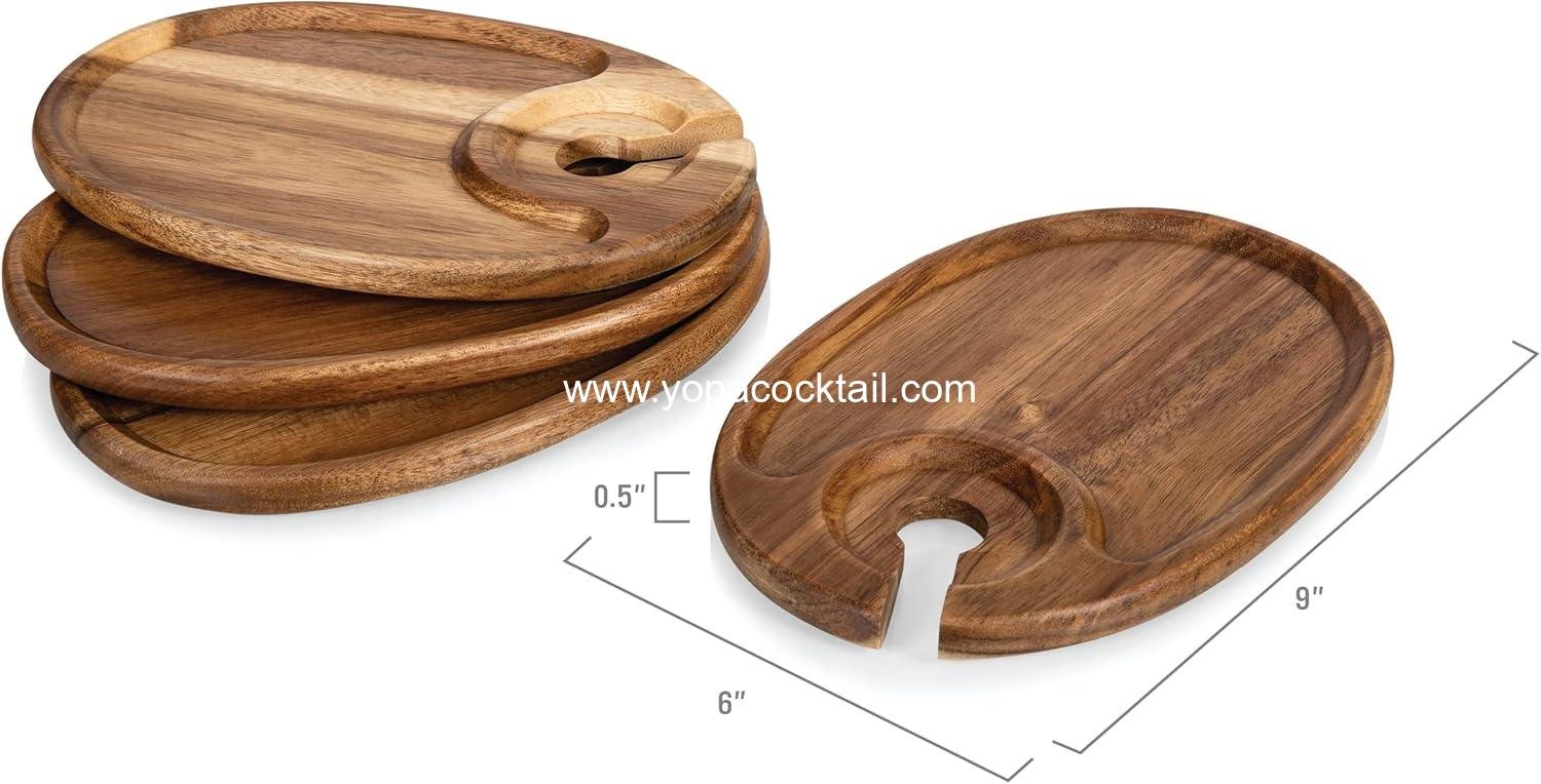 Wholesale Set of 4 Oval Acacia Wine Appetizer Plates with Glass Holder | Mini Charcuterie & Cheese Serving Boards manufacturer Wholesale Set of 4 Oval Acacia Wine Appetizer Plates with Glass Holder | Mini Charcuterie & Cheese Serving Boards manufacturer