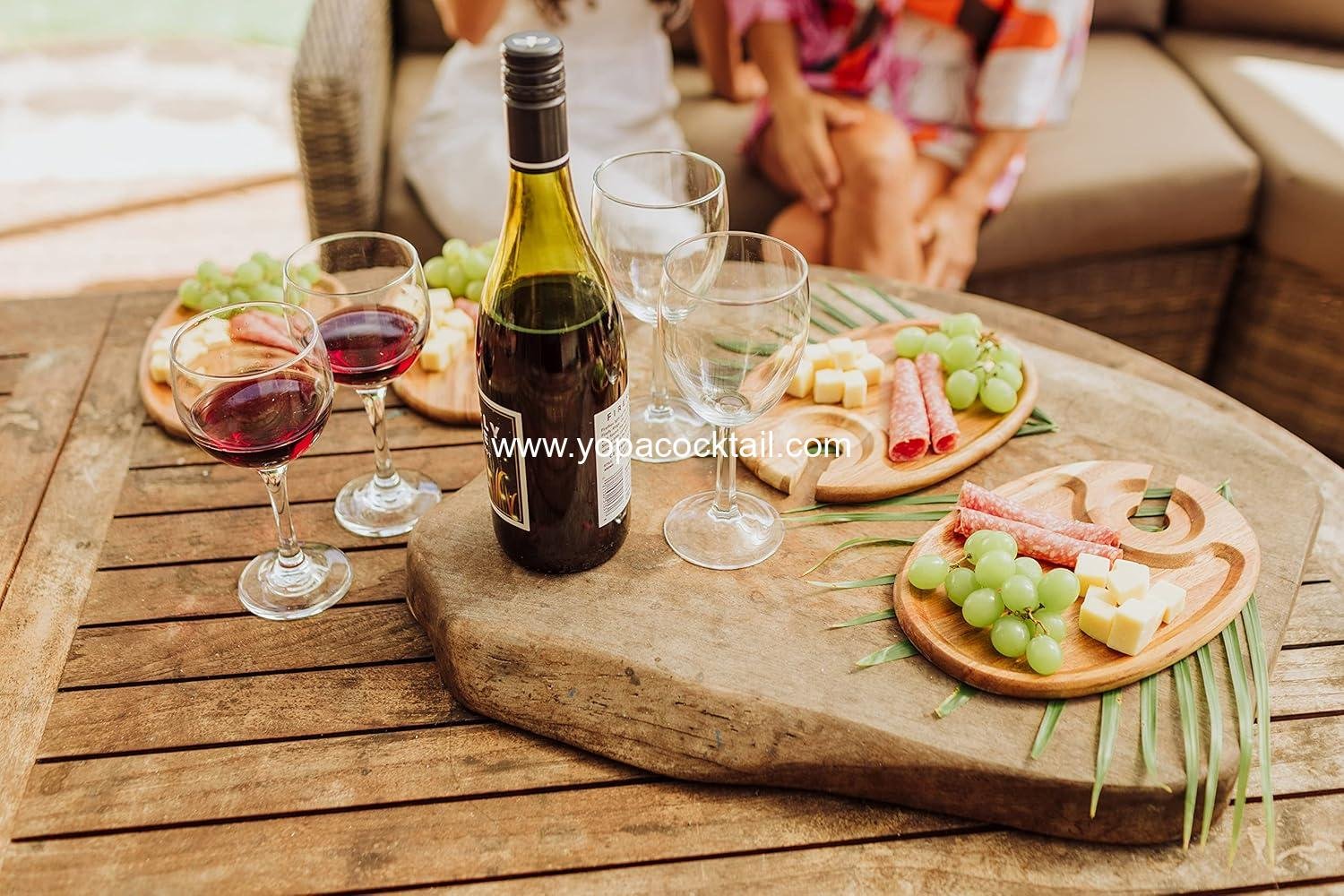 Wholesale Set of 4 Oval Acacia Wine Appetizer Plates with Glass Holder | Mini Charcuterie & Cheese Serving Boards manufacturer Wholesale Set of 4 Oval Acacia Wine Appetizer Plates with Glass Holder | Mini Charcuterie & Cheese Serving Boards manufacturer