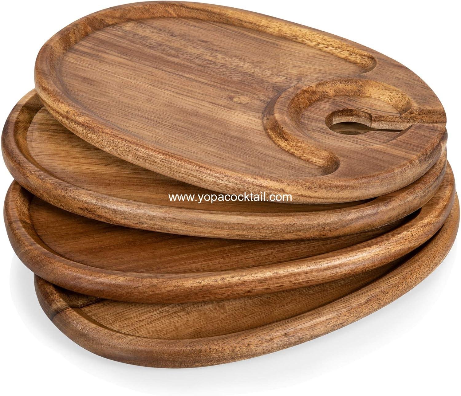 Wholesale Set of 4 Oval Acacia Wine Appetizer Plates with Glass Holder | Mini Charcuterie & Cheese Serving Boards manufacturer Wholesale Set of 4 Oval Acacia Wine Appetizer Plates with Glass Holder | Mini Charcuterie & Cheese Serving Boards manufacturer