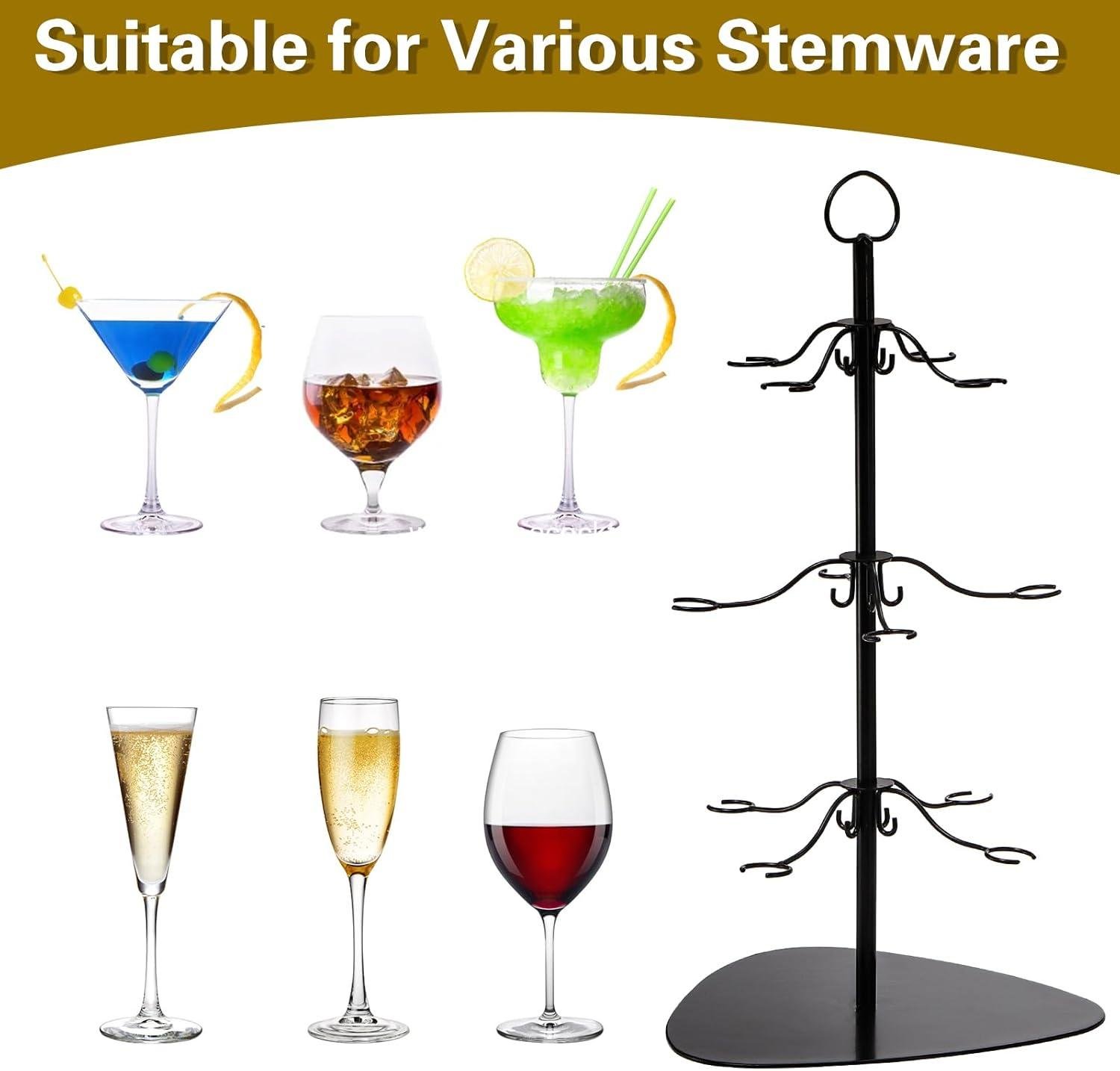 OEM 3-Tier 12-Holder Cocktail Tree Stand — Champagne & Wine Glass Display for Weddings Parties supplier