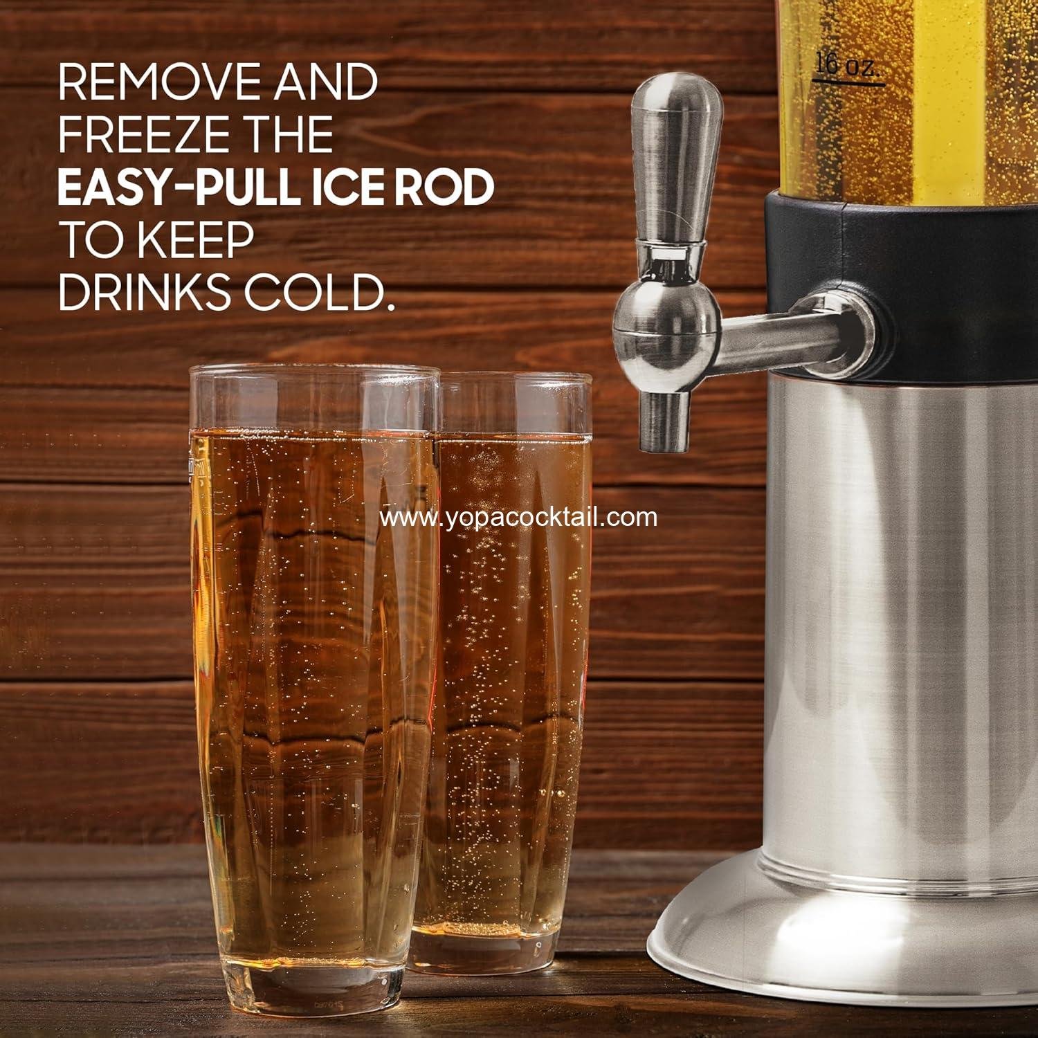 Wholesale 88 oz Beverage Dispenser with Ice Tube & Tap – Party Fountain for Beer Water Iced Tea Mimosa & Margarita Tower Home Bar Accessory manufacturer