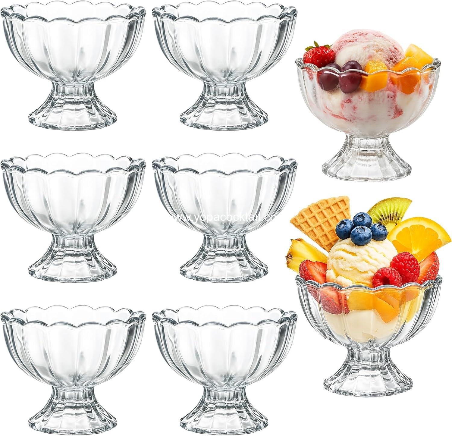 Ysglory 6 Sets Glass Ice Cream Bowl 5oz Glass Dessert Cups Elegant Footed Tulip Sundae Parfait Glasses Bowls for Sundae, Fruit, Ice Cream, Pudding, Small Snacks, Condiment