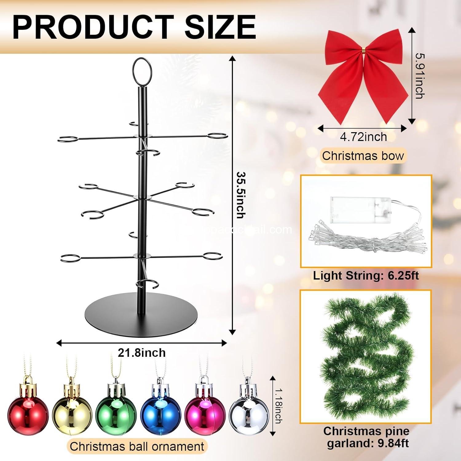 Wholesale 3-Tier 12 Champagne Holders Lighted Christmas Cocktail Tree Stand for Martini Margarita Cups with Bow and Christmas Ball Table Centerpiece Manufacturer