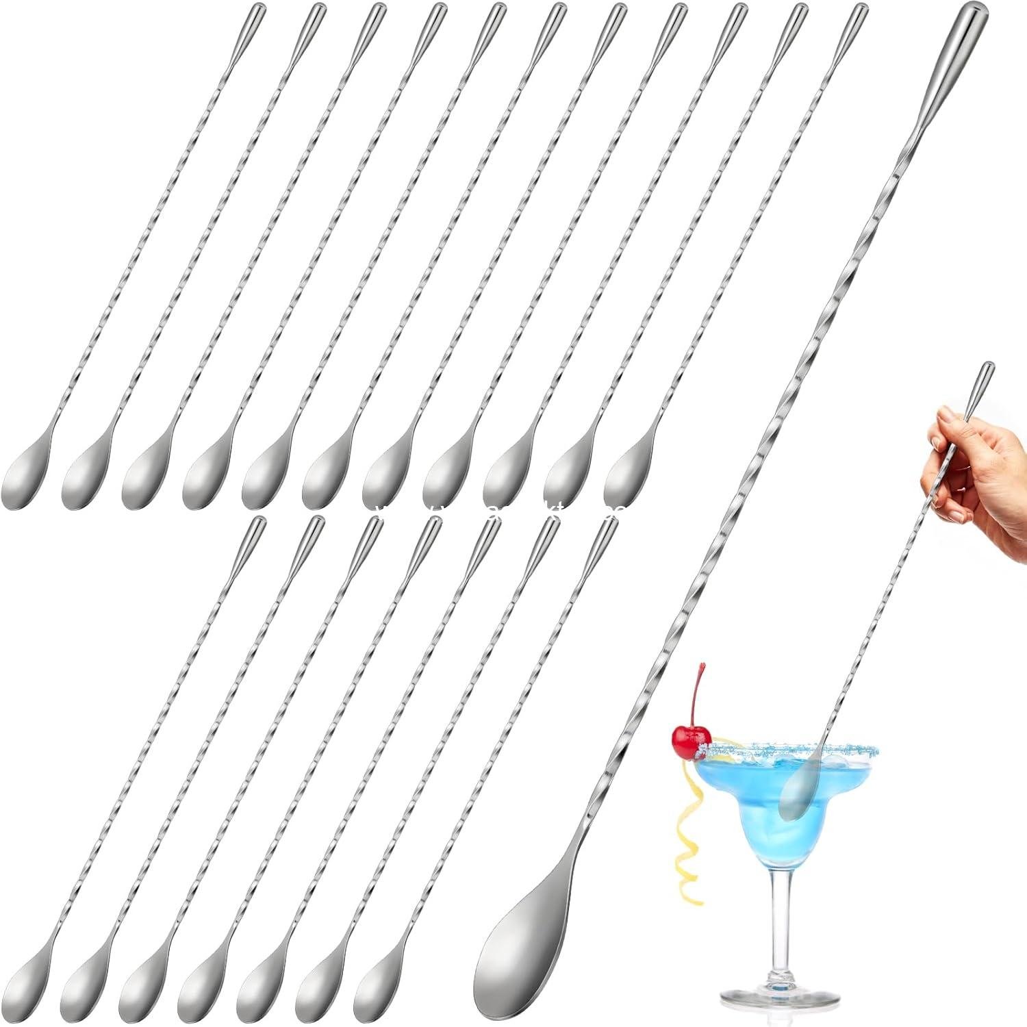 Lallisa 18 Pcs 12 Inches Bar Spoons Stainless Steel Mixing Spoons Spiral Pattern Long Drink Stirrer for Cocktail Shaker, Silver