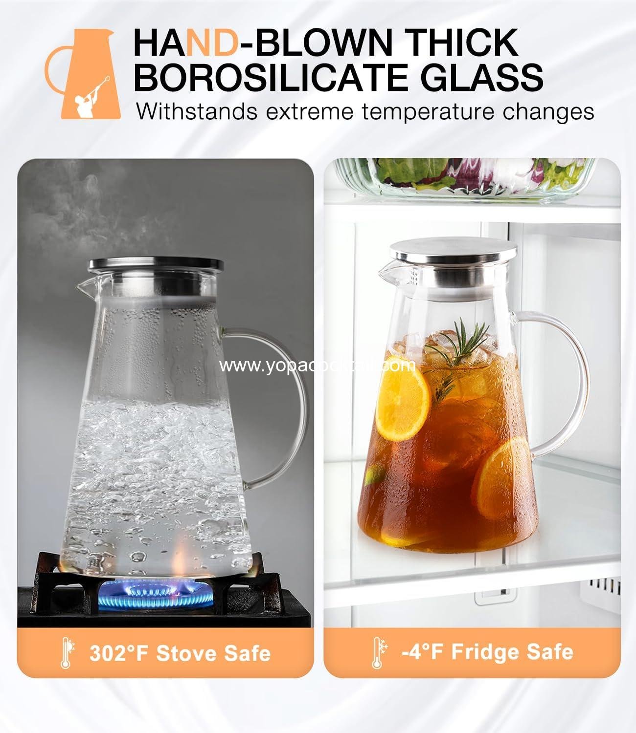 OEM 2L (68oz) Borosilicate Glass Pitcher with Lid & Handle Spout Carafe for Hot and Cold Drinks Iced Tea Juice Coffee Sangria manufacturer