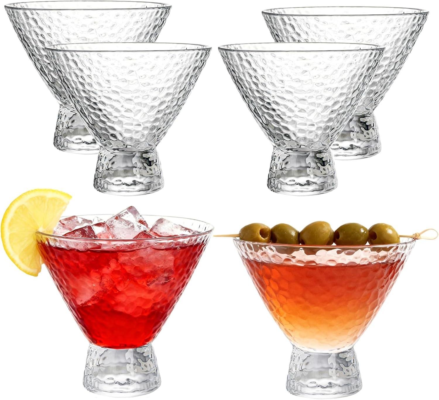 Frcctre 6 Pack Stemless Martini Glasses, 8 Oz Vintage Shrimp Cocktail Glasses with Heavy Base, Glass Dessert Bowls Ice Cream Bowl for Martini, Cocktail, Margarita, Dessert, Ice Cream