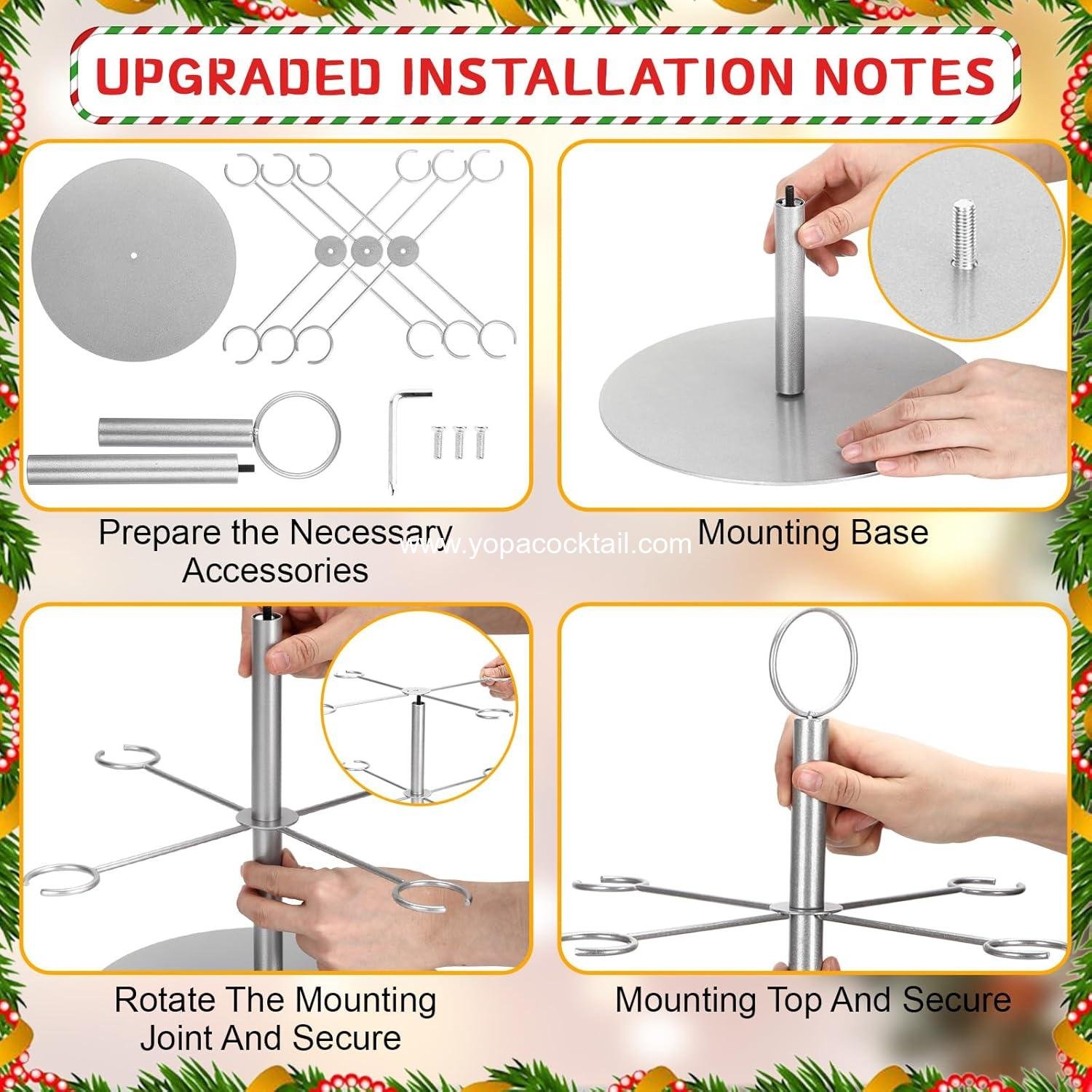 Wholesale 3-Tier Silver Christmas Cocktail Tree Stand — 12-Holder (12 pcs) for 10 oz Wine Glasses Lighted Pinecone-Branch Drink Display Tower for Party/Champagne Bar/Bridal Shower/Wedding supplier