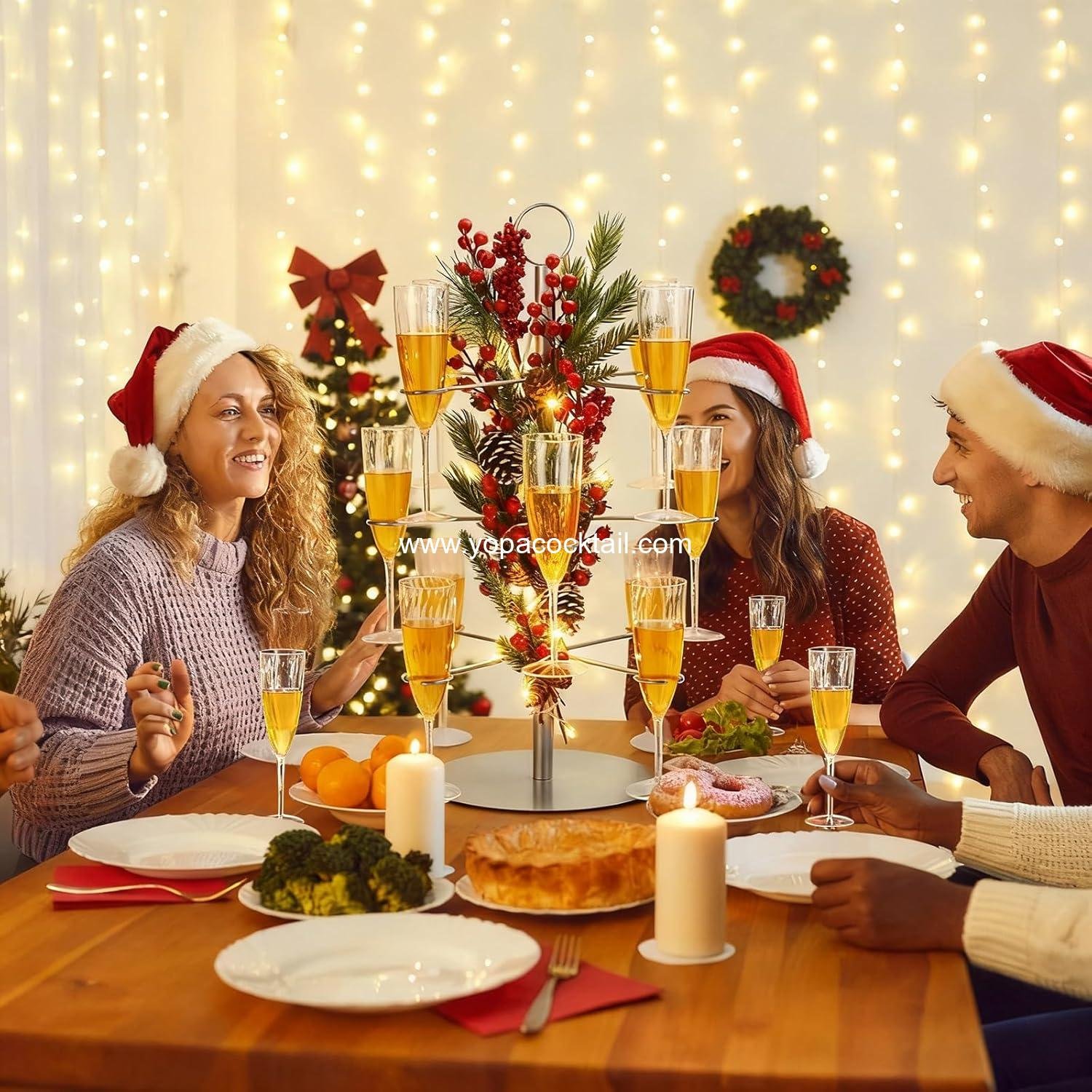 Wholesale 3-Tier Silver Christmas Cocktail Tree Stand — 12-Holder (12 pcs) for 10 oz Wine Glasses Lighted Pinecone-Branch Drink Display Tower for Party/Champagne Bar/Bridal Shower/Wedding supplier