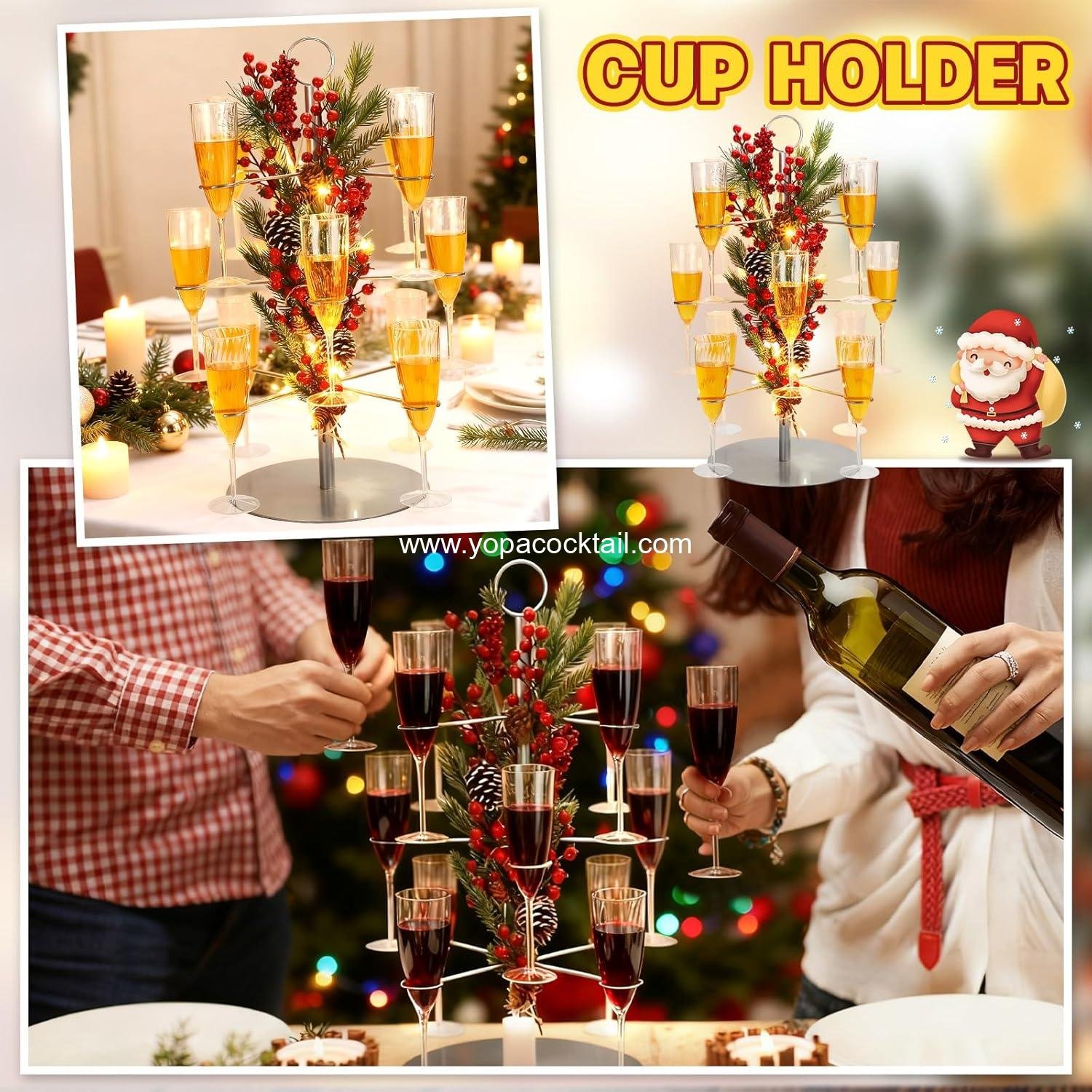 Wholesale 3-Tier Silver Christmas Cocktail Tree Stand — 12-Holder (12 pcs) for 10 oz Wine Glasses Lighted Pinecone-Branch Drink Display Tower for Party/Champagne Bar/Bridal Shower/Wedding supplier