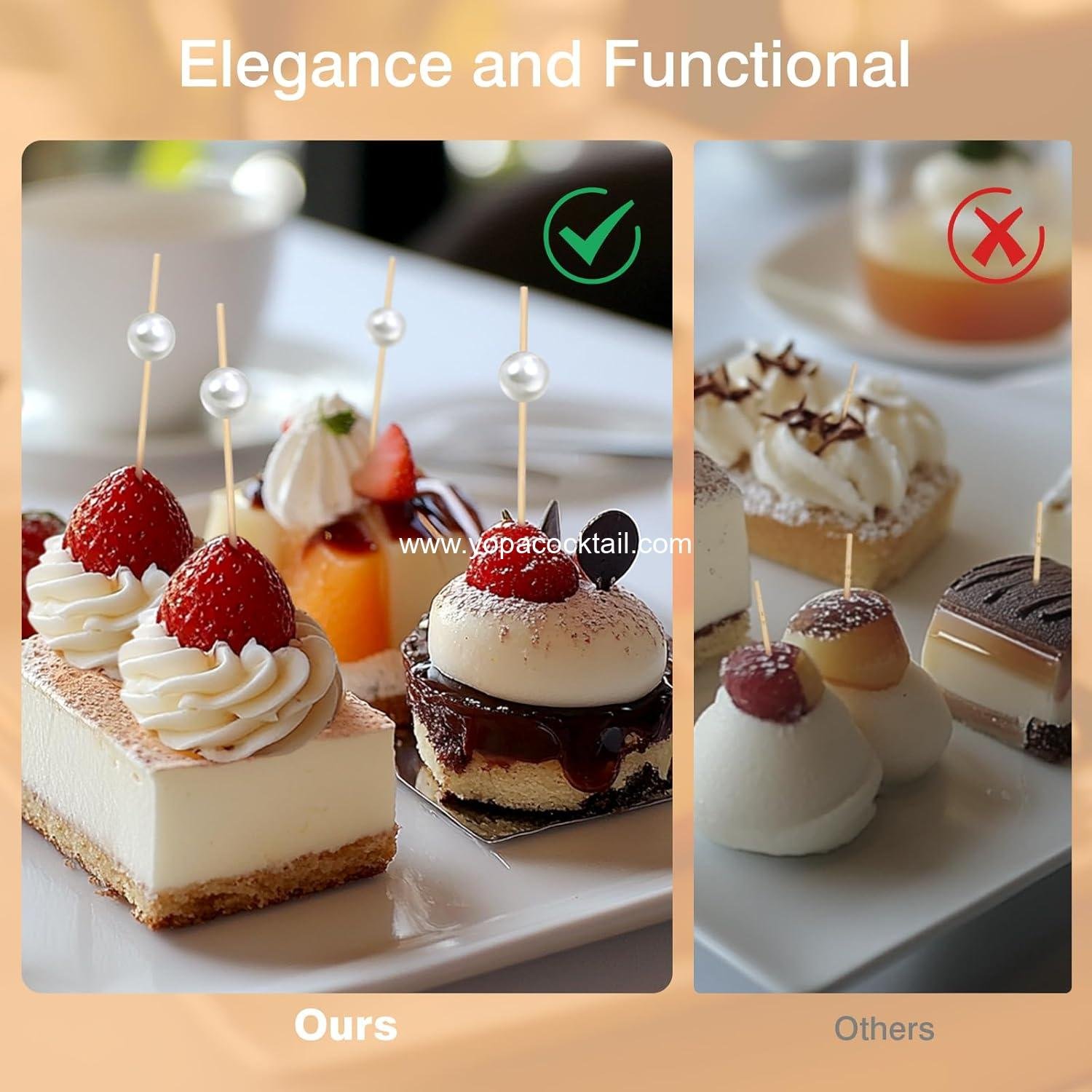 wholesale 200 White Pearl Cocktail Picks 4.7 IN Bamboo Skewers for Appetizers Drinks Fruit Wedding Bridal Shower Party Charcuterie Boards manufacturer