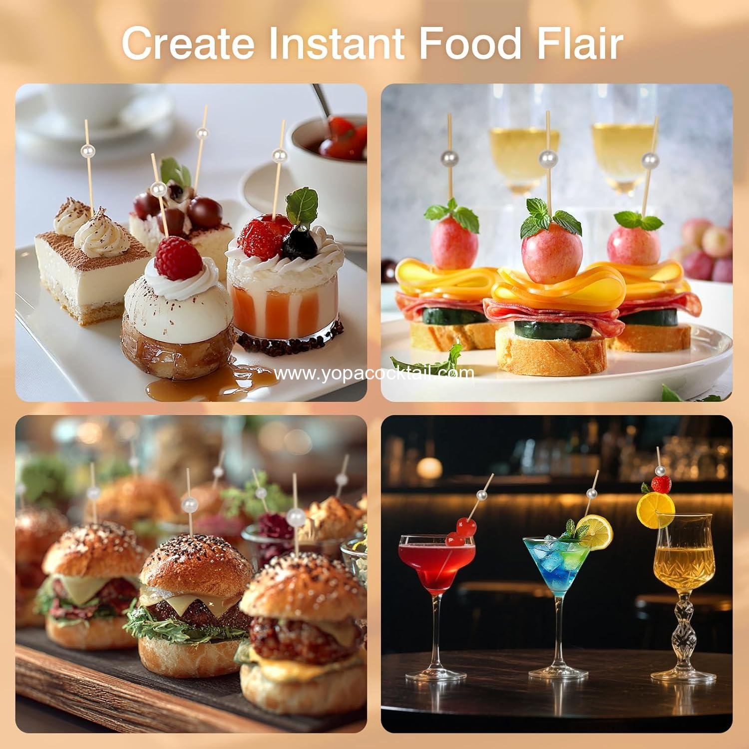 wholesale 200 White Pearl Cocktail Picks 4.7 IN Bamboo Skewers for Appetizers Drinks Fruit Wedding Bridal Shower Party Charcuterie Boards manufacturer