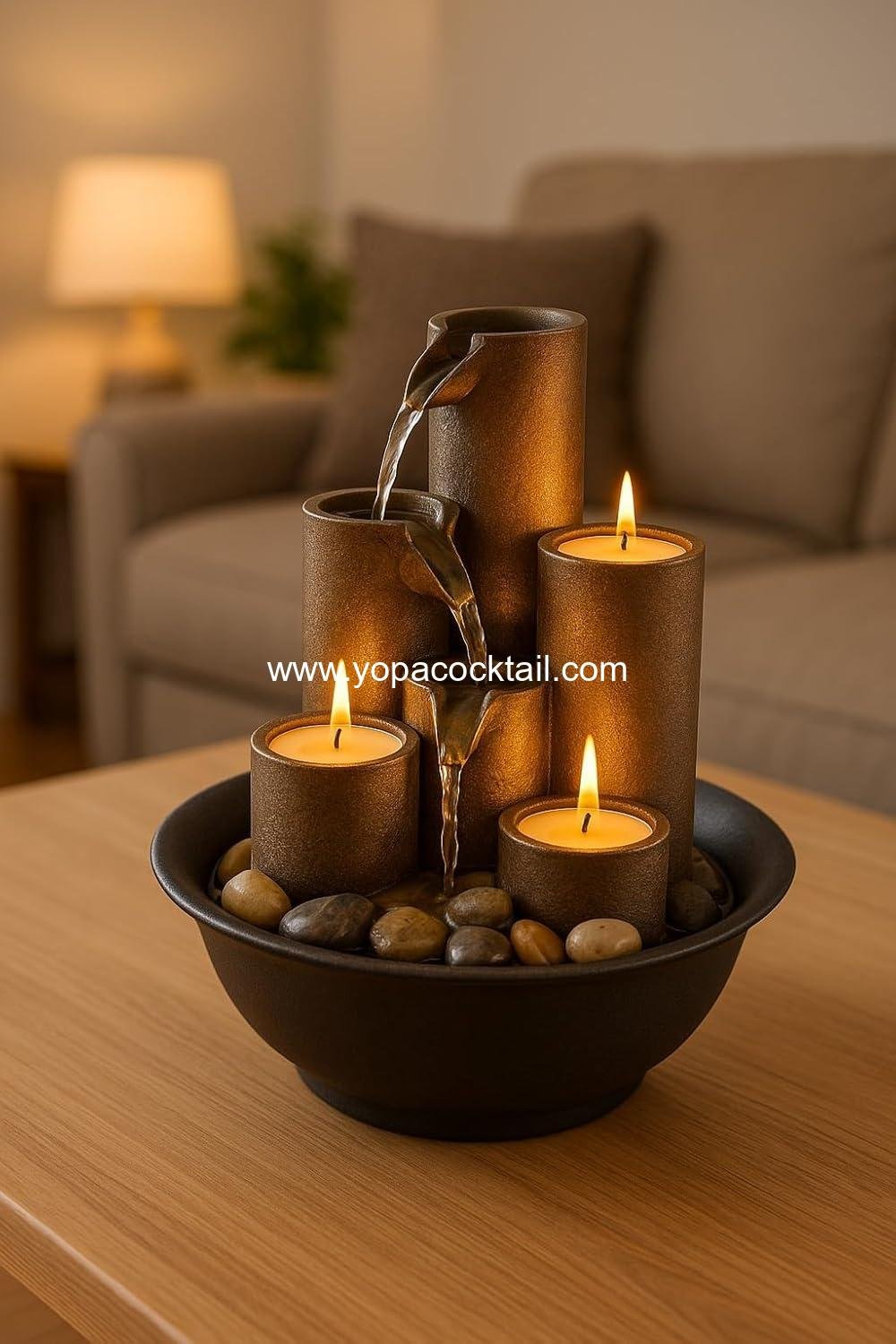 OEM Tiered Indoor Tabletop Water Fountain with 3 Candles 11