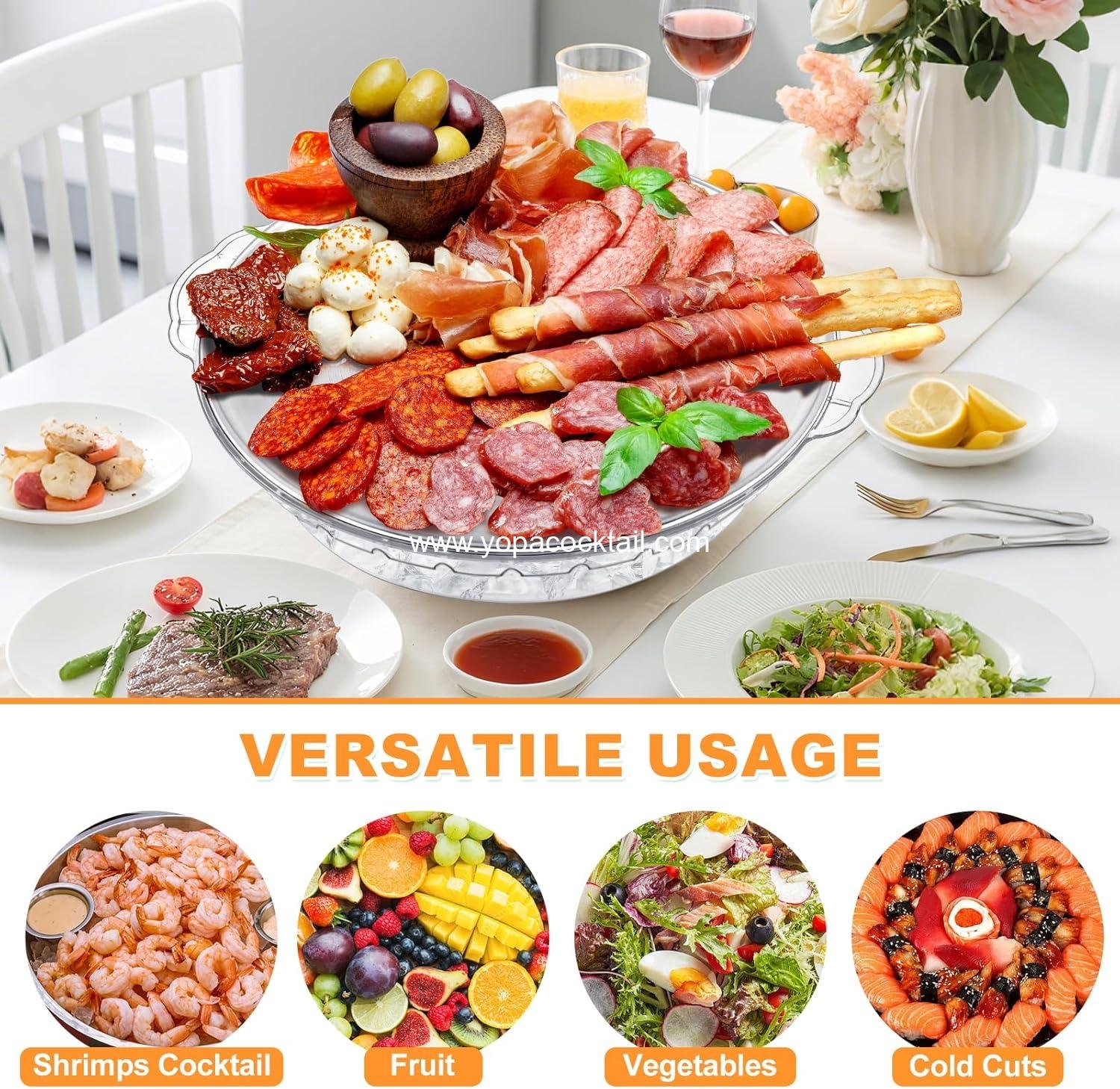 Wholesale 3-Pack 11.8in Chilled Serving Trays with Ice Compartment and 10 Forks Cold Platter for Fruit Veggies Seafood Shrimp Cocktail Appetizers Buffet Picnic Outdoor Party supplier Wholesale 3-Pack 11.8in Chilled Serving Trays with Ice Compartment and 10 Forks Cold Platter for Fruit Veggies Seafood Shrimp Cocktail Appetizers Buffet Picnic Outdoor Party supplier