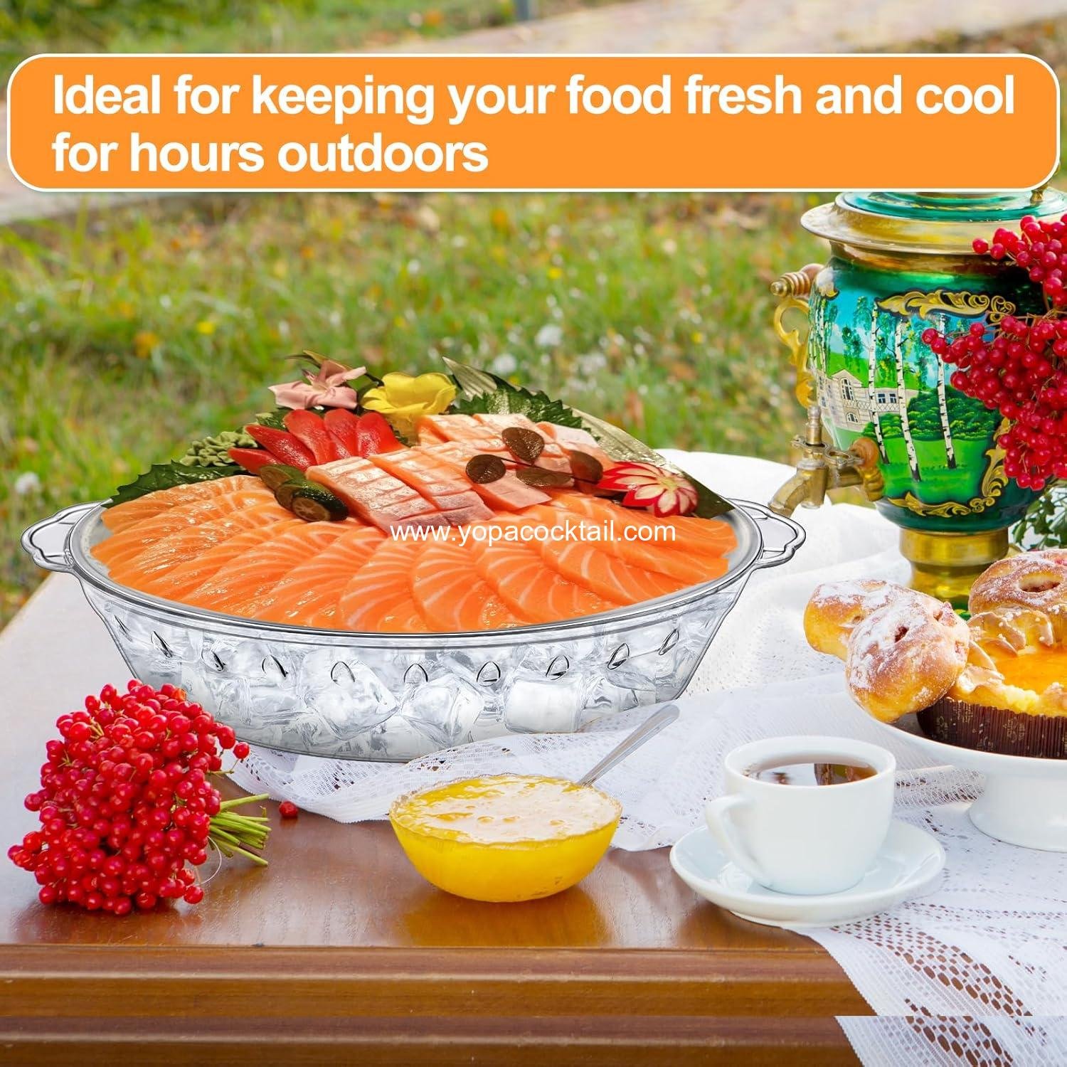 Wholesale 3-Pack 11.8in Chilled Serving Trays with Ice Compartment and 10 Forks Cold Platter for Fruit Veggies Seafood Shrimp Cocktail Appetizers Buffet Picnic Outdoor Party supplier Wholesale 3-Pack 11.8in Chilled Serving Trays with Ice Compartment and 10 Forks Cold Platter for Fruit Veggies Seafood Shrimp Cocktail Appetizers Buffet Picnic Outdoor Party supplier