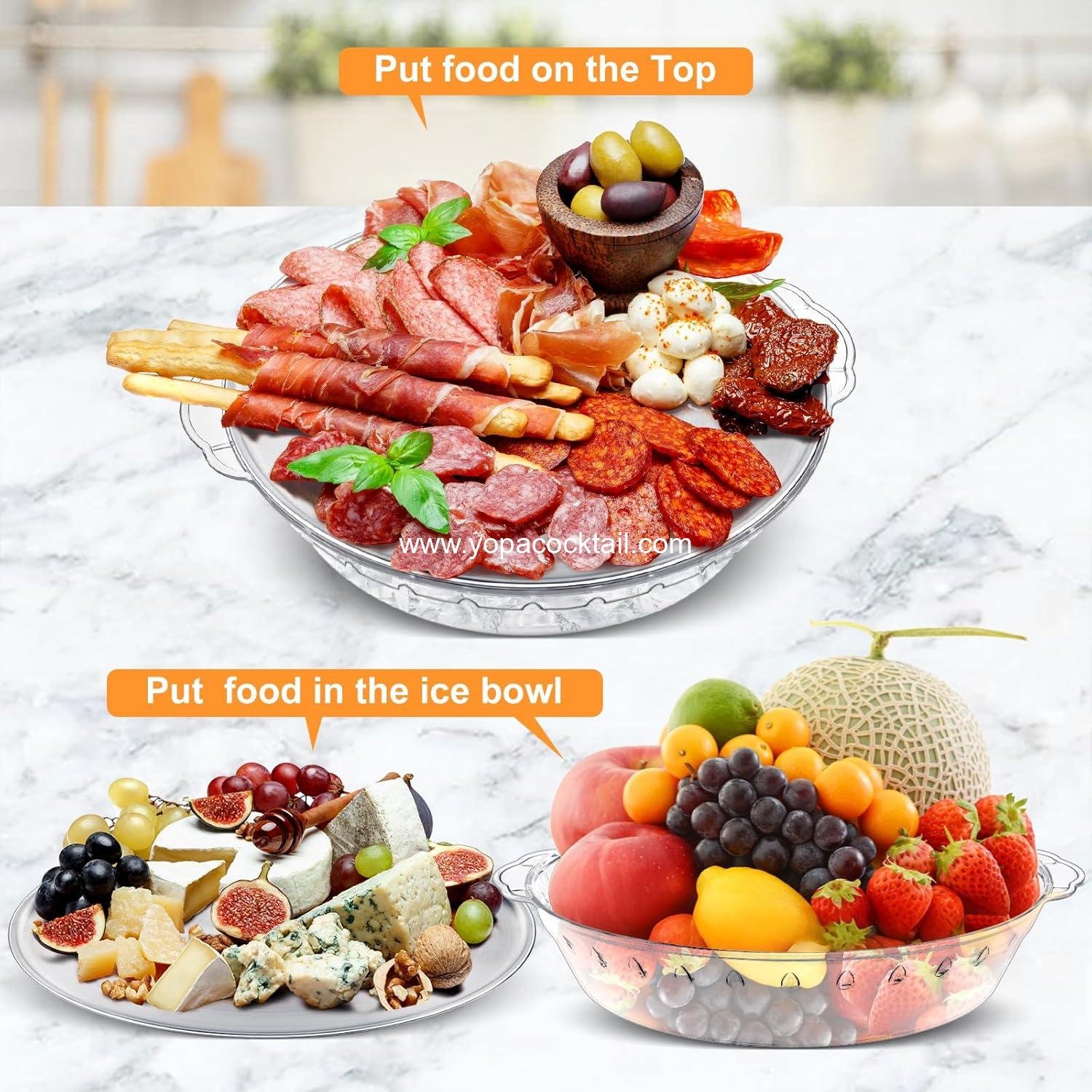 Wholesale 3-Pack 11.8in Chilled Serving Trays with Ice Compartment and 10 Forks Cold Platter for Fruit Veggies Seafood Shrimp Cocktail Appetizers Buffet Picnic Outdoor Party supplier Wholesale 3-Pack 11.8in Chilled Serving Trays with Ice Compartment and 10 Forks Cold Platter for Fruit Veggies Seafood Shrimp Cocktail Appetizers Buffet Picnic Outdoor Party supplier