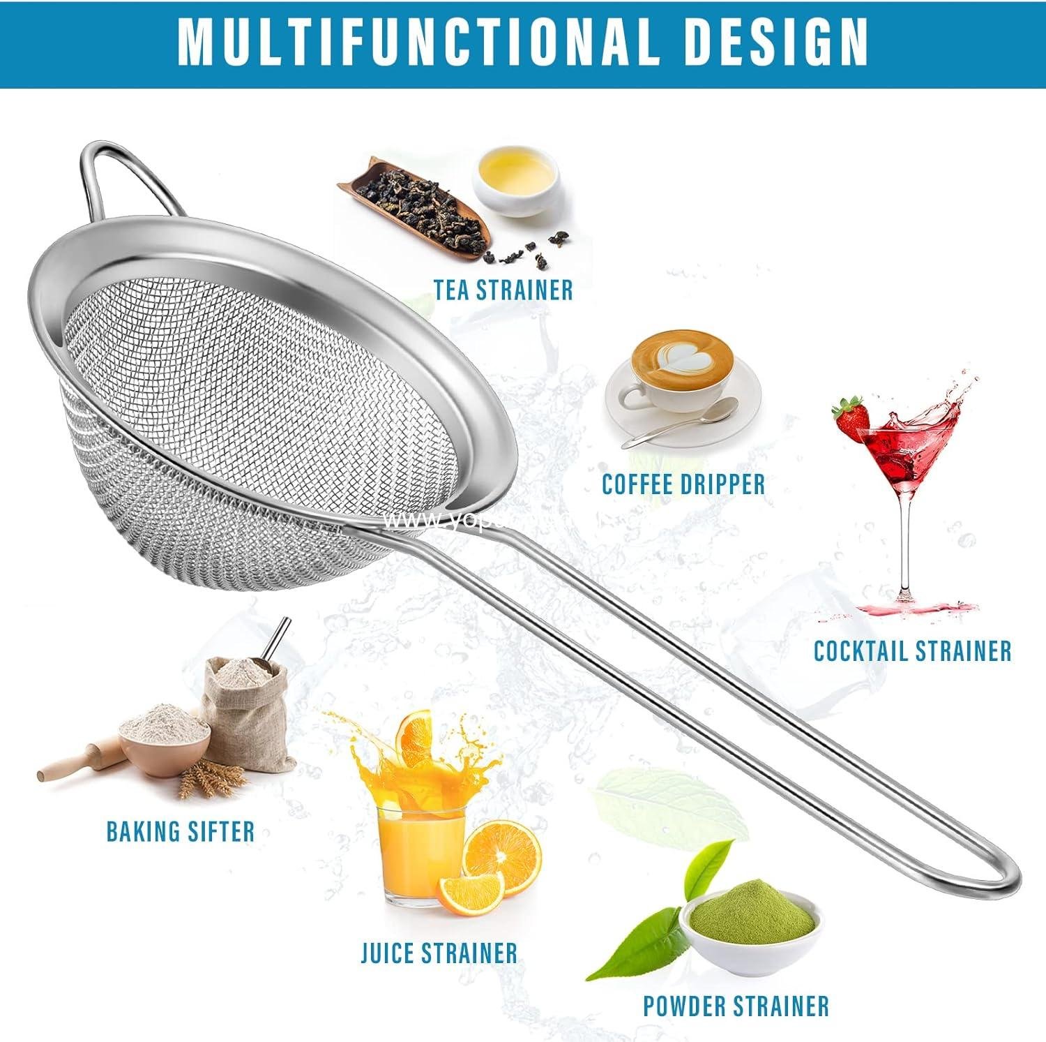 Wholesale 9-Pack Stainless Steel Fine-Mesh Cone Cocktail Strainers 3.2 in Long Handle for Juice Tea Coffee Silver manufacturer