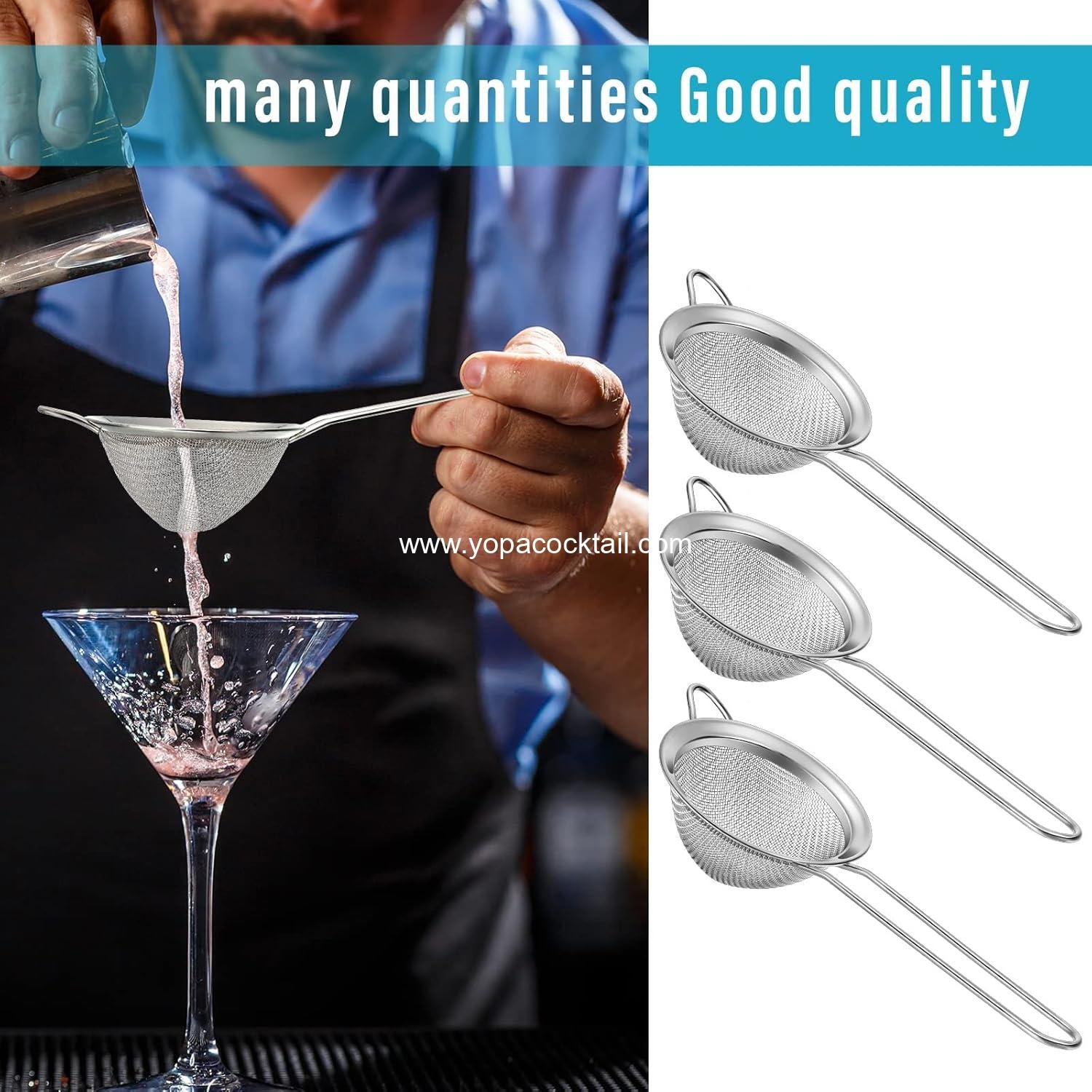 Wholesale 9-Pack Stainless Steel Fine-Mesh Cone Cocktail Strainers 3.2 in Long Handle for Juice Tea Coffee Silver manufacturer