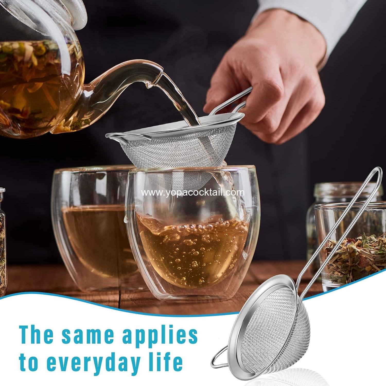 Wholesale 9-Pack Stainless Steel Fine-Mesh Cone Cocktail Strainers 3.2 in Long Handle for Juice Tea Coffee Silver manufacturer