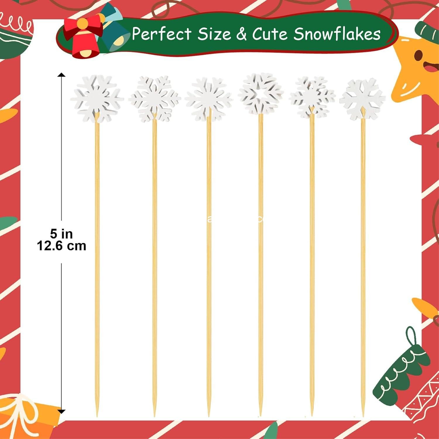 Wholesale 100 4.7 in Christmas Snowflake Cocktail Picks 6 Designs Bamboo Charcuterie Skewers Toothpicks for Appetizers Party Supplies Manufacturer