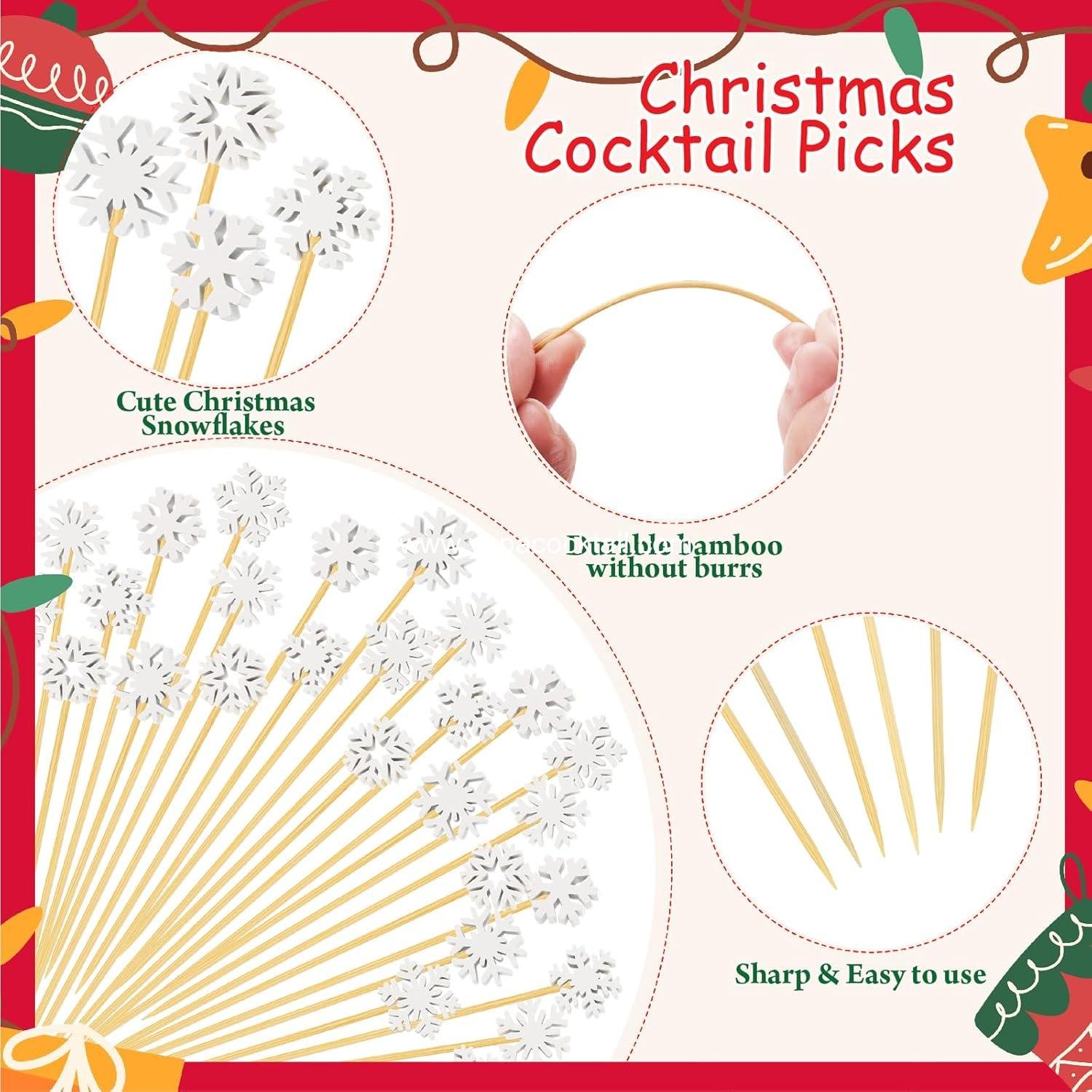 Wholesale 100 4.7 in Christmas Snowflake Cocktail Picks 6 Designs Bamboo Charcuterie Skewers Toothpicks for Appetizers Party Supplies Manufacturer