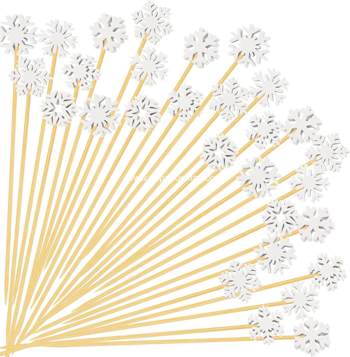 Wholesale 100 4.7 in Christmas Snowflake Cocktail Picks 6 Designs Bamboo Charcuterie Skewers Toothpicks for Appetizers Party Supplies Manufacturer