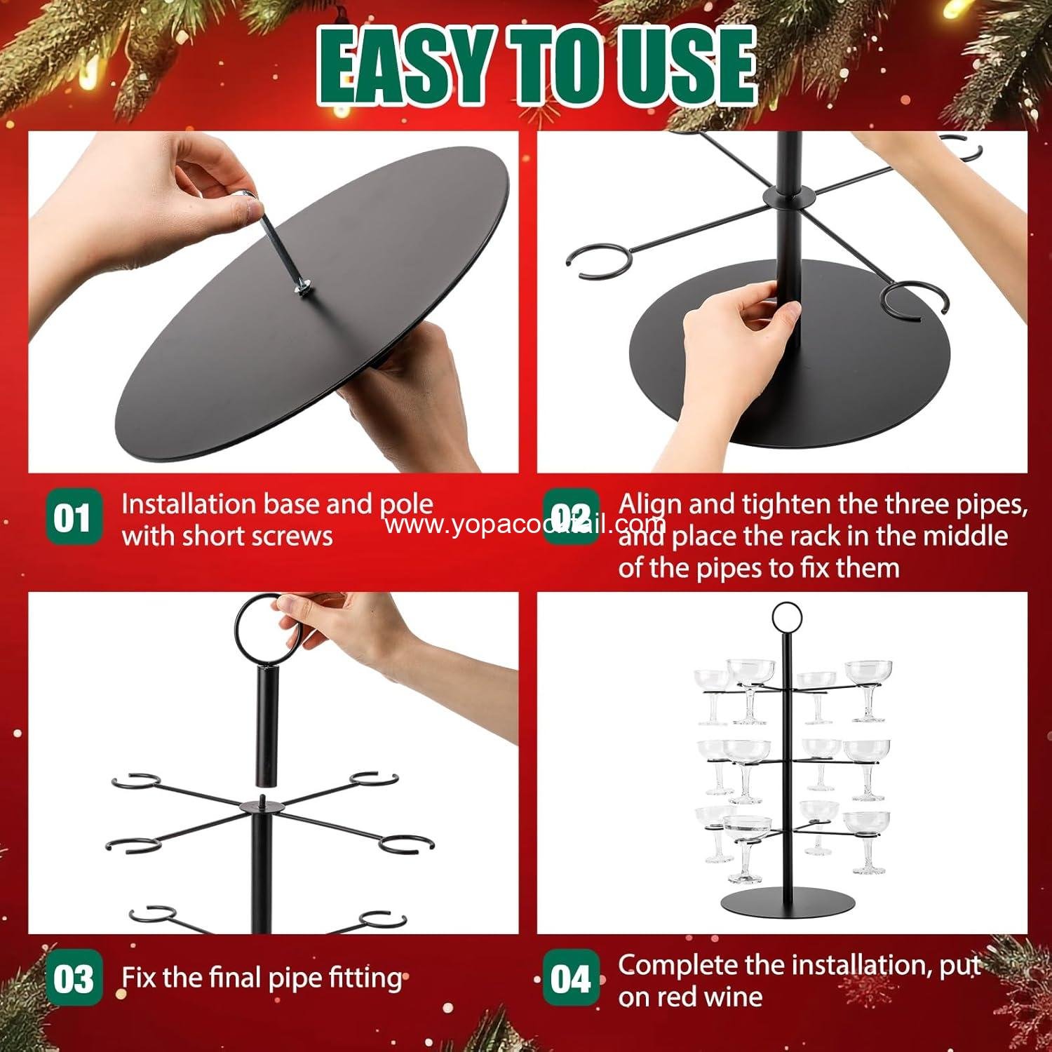 wholesale 3-Tier 12-Holder Cocktail Tree Stand with Christmas Garland | Wine Glass & Champagne Tower for Martini, Weddings & Events (Black/Gold) manufacturer