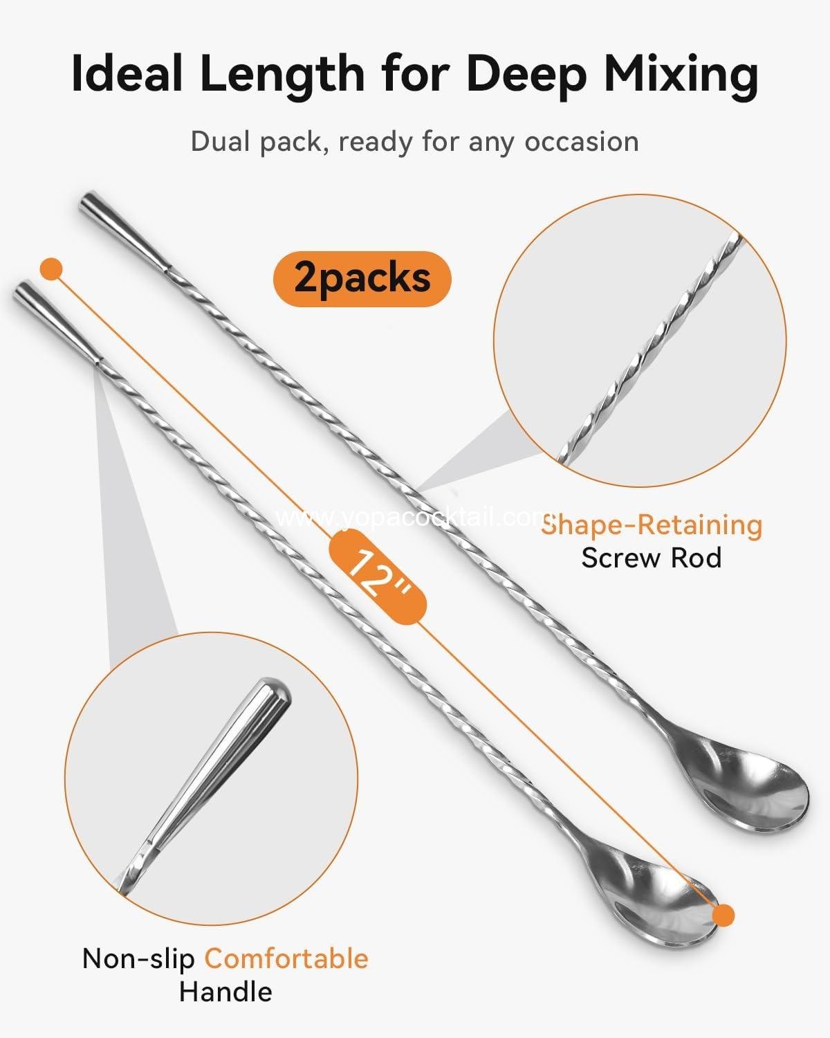 Wholesale 12-inch Bar Spoon Set of 2 – Stainless Steel Cocktail Mixing Spoon with Spiral Handle & Teardrop End for Bartenders & Tall Glasses supplier