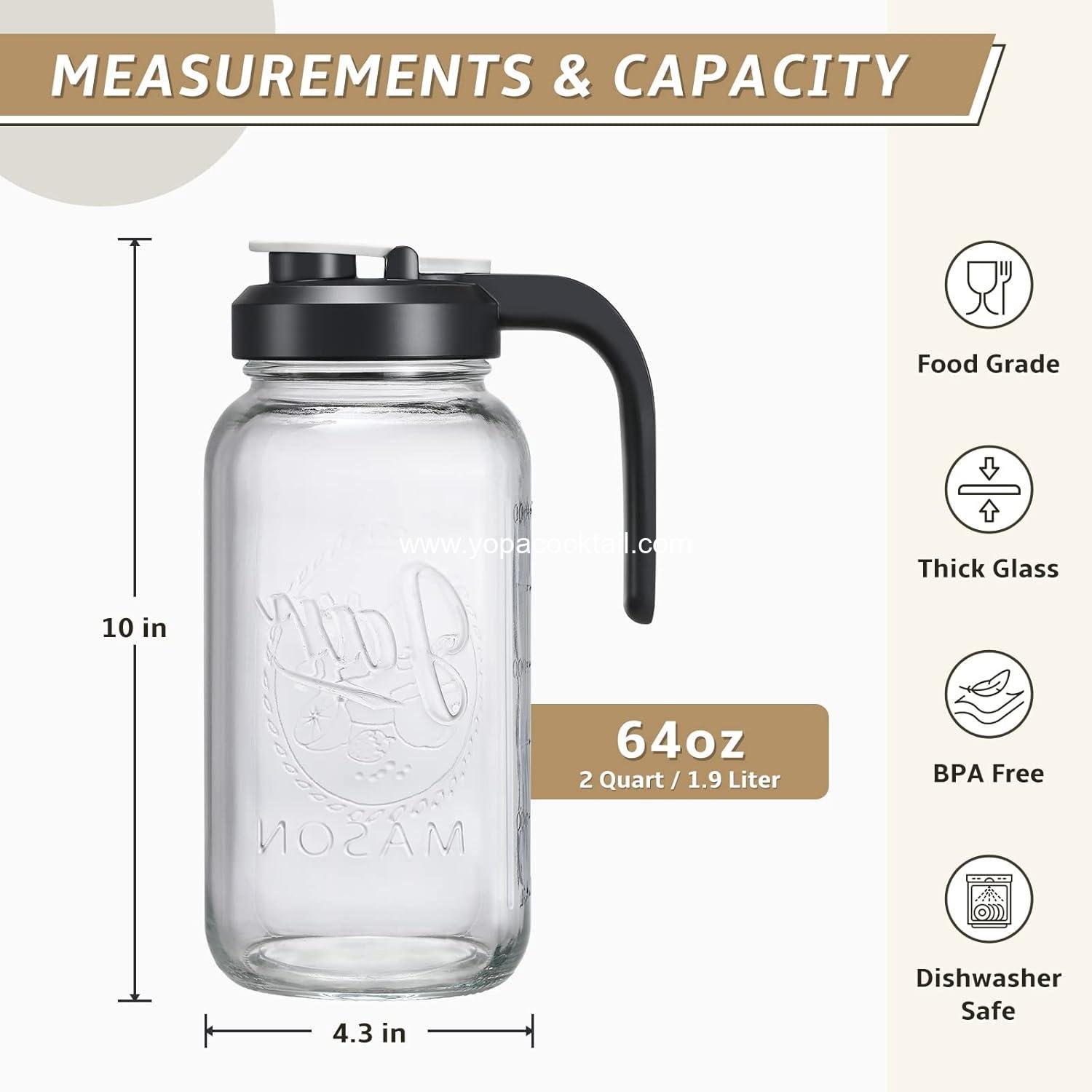 Wholesale 64 oz Glass Pitcher with Lid - 2 Quart Mason Jar with Filter, Leak-proof Water Jug, Heavy Duty Container for Water, Juice, Milk, Tea, Iced Coffee, and Drinks Supplier Wholesale 64 oz Glass Pitcher with Lid - 2 Quart Mason Jar with Filter, Leak-proof Water Jug, Heavy Duty Container for Water, Juice, Milk, Tea, Iced Coffee, and Drinks Supplier