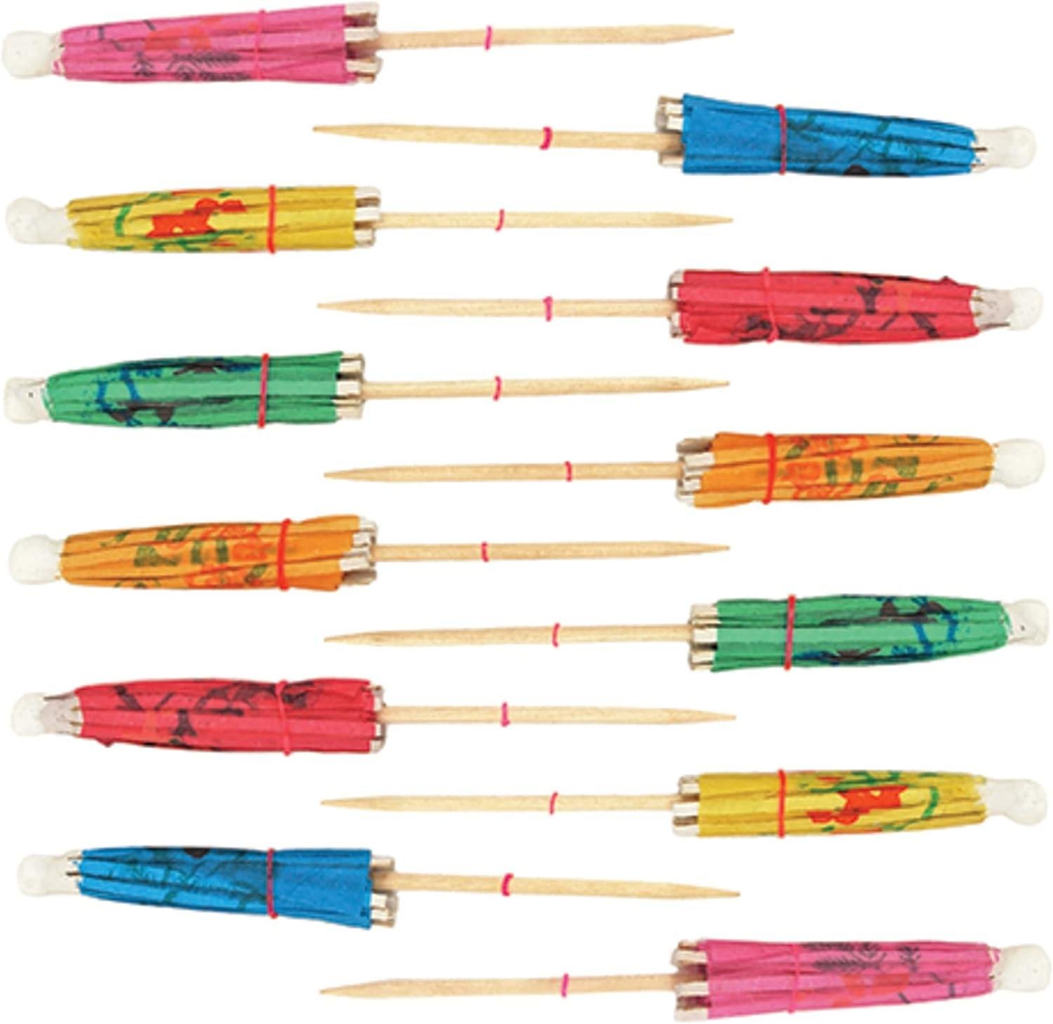 True Umbrella Appetizer Picks, Mini Umbrella Toothpicks, Drink Umbrellas for Mai Tais and Daiquiris, Multicolor, Wood, Set of 12