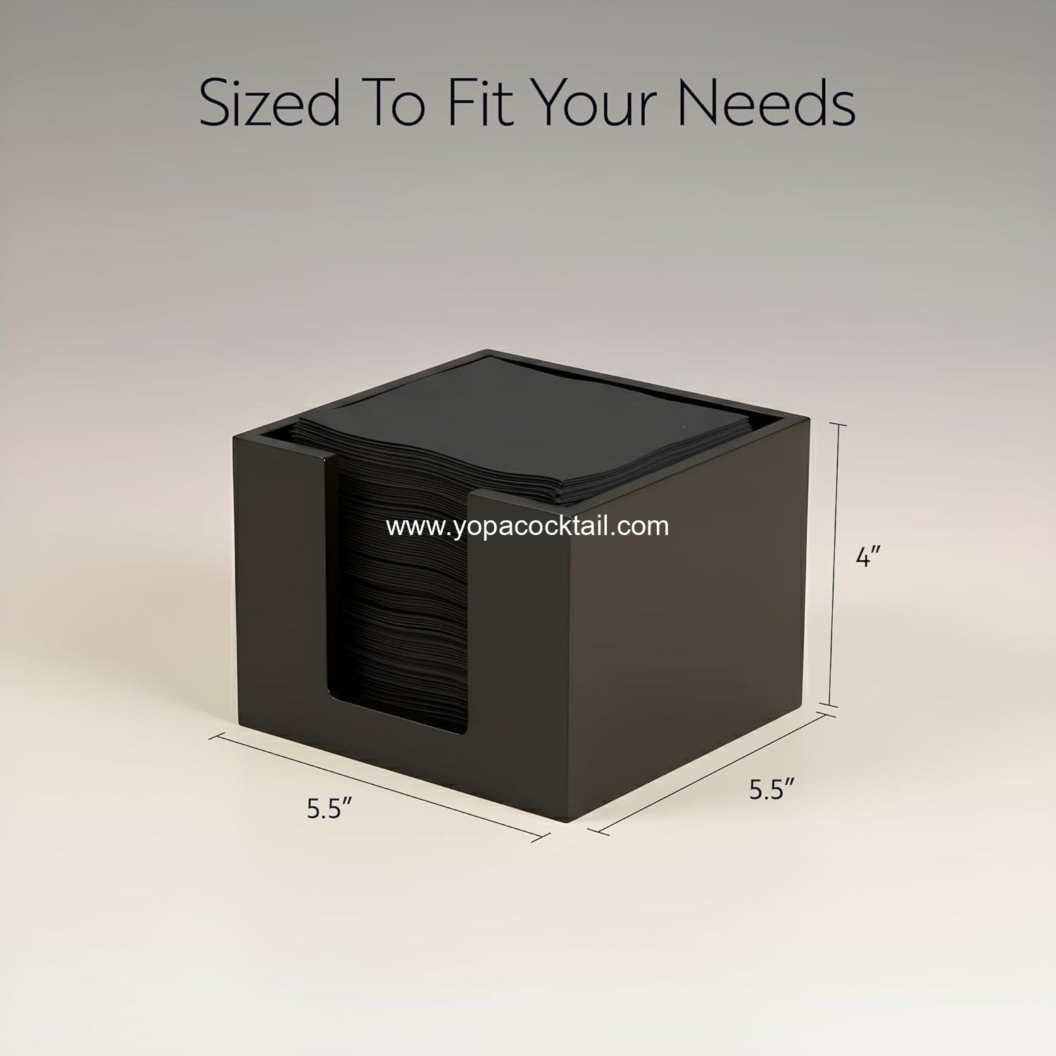 Wholesale 5.5 x 4 Inch Cocktail Napkin Holder - Square Flat Design for Bars and Kitchen Tables - Sturdy Black Bamboo Tissue Napkin Holder - Dining Room Decor Supplier