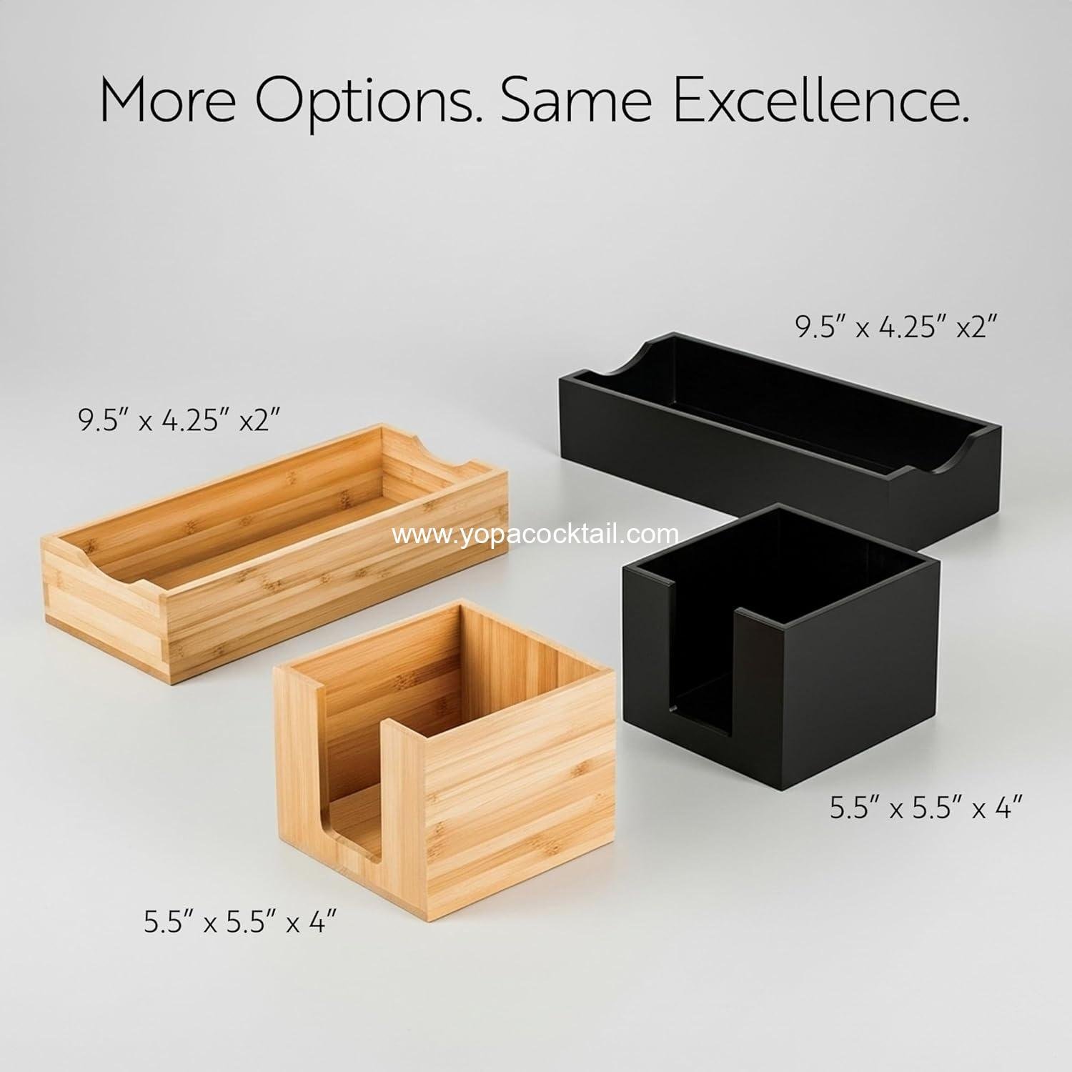 Wholesale 5.5 x 4 Inch Cocktail Napkin Holder - Square Flat Design for Bars and Kitchen Tables - Sturdy Black Bamboo Tissue Napkin Holder - Dining Room Decor Supplier