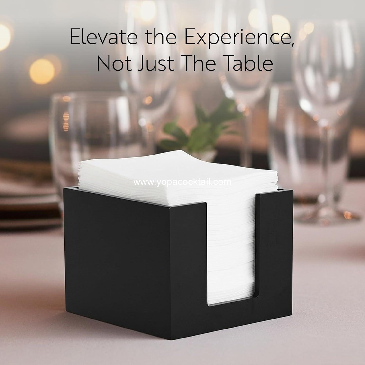 Wholesale 5.5 x 4 Inch Cocktail Napkin Holder - Square Flat Design for Bars and Kitchen Tables - Sturdy Black Bamboo Tissue Napkin Holder - Dining Room Decor Supplier