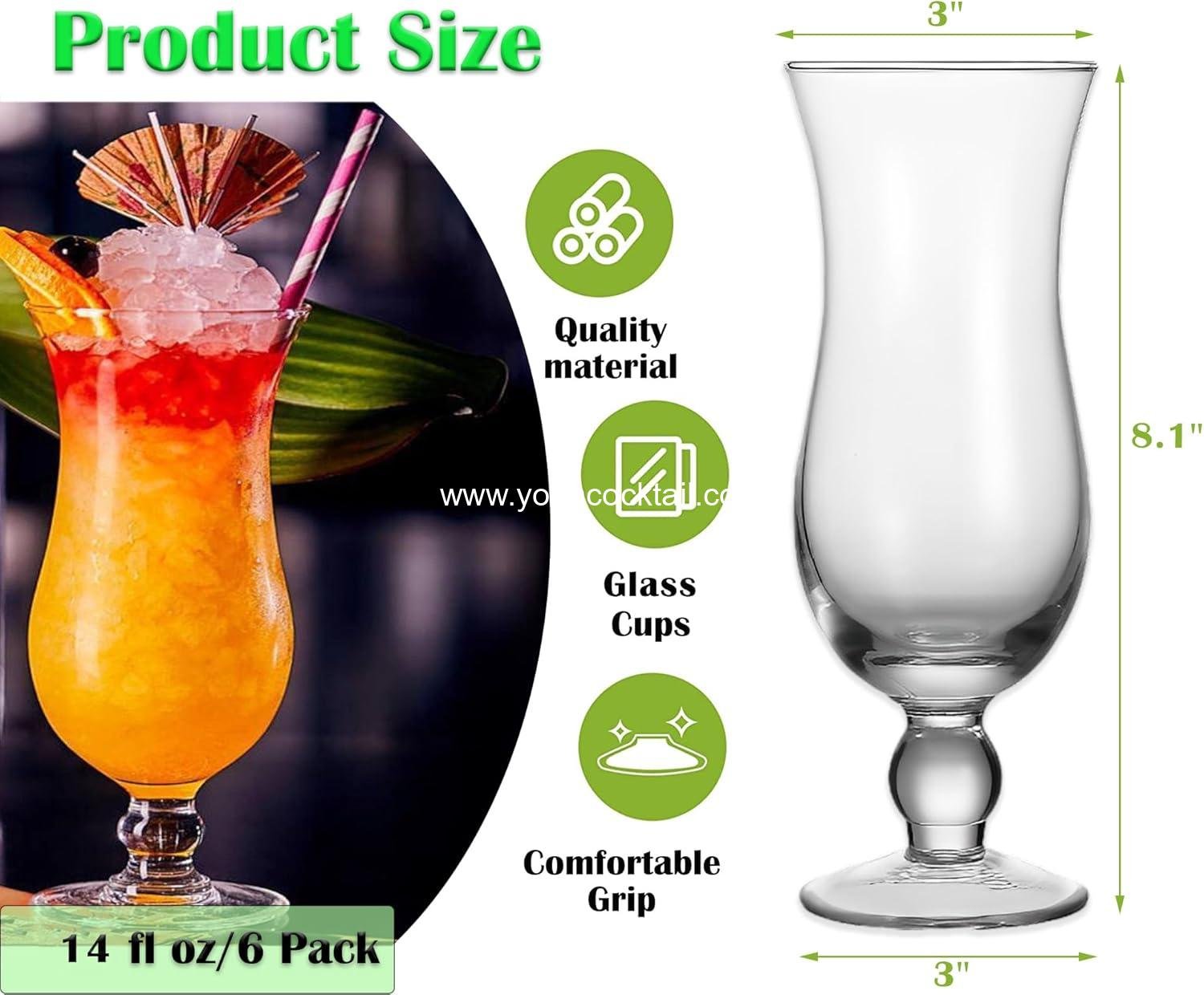 Wholesale 6 Pack Hurricane Glasses 14 oz Clear Tulip Drinking Cups for Juices Cocktails Beer Tropical Drinks Water Beverages Supplier