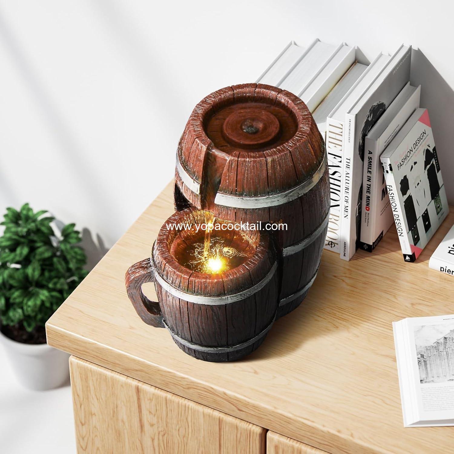 Wholesale Indoor Tabletop Fountain - Barrel and Mug Theme Desk Fountain for Bar Decor, Relaxation Home Decor, 12-inch Height, 10-inch Width, Supplier
