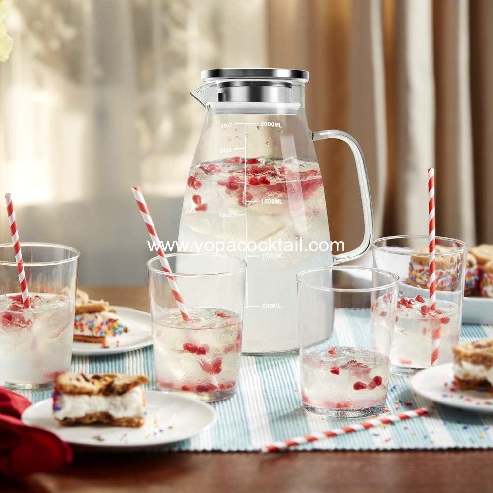 Wholesale 68oz Glass Pitcher with Lid and Precise Scale Line, 18/8 Stainless Steel Iced Tea Carafe, Easy Clean Heat Resistant Borosilicate Jug for Juice, Milk, Cold or Hot Beverages - Supplier