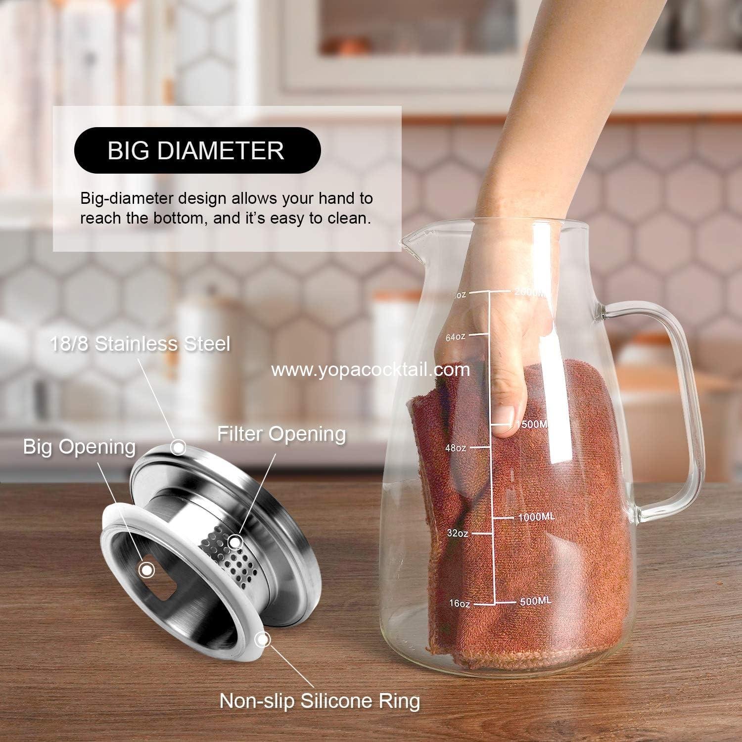 Wholesale 68oz Glass Pitcher with Lid and Precise Scale Line, 18/8 Stainless Steel Iced Tea Carafe, Easy Clean Heat Resistant Borosilicate Jug for Juice, Milk, Cold or Hot Beverages - Supplier