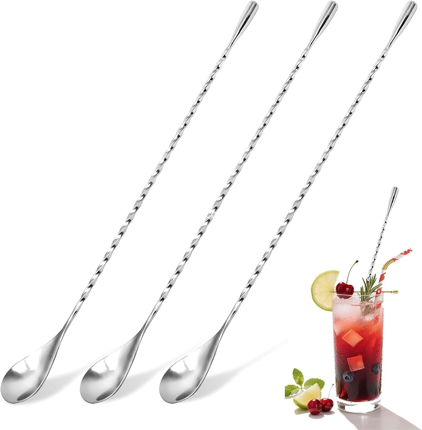3Pcs Stainless Steel Bar Spoon, Ergonomic Stirring Spoons for Effortless Cocktail Mixing, Twist-Handle Cocktail Spoon for Precision Stirring