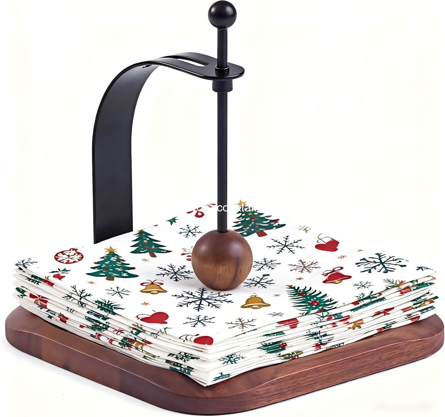 North American Walnut Napkin Holder for Table - Nordic Style Wooden Cocktail Napkin Holder Fits 5-7" Napkins - Windproof Dispenser for Kitchen, Coffee Bar, Cocktail Bar (Gift Idea)