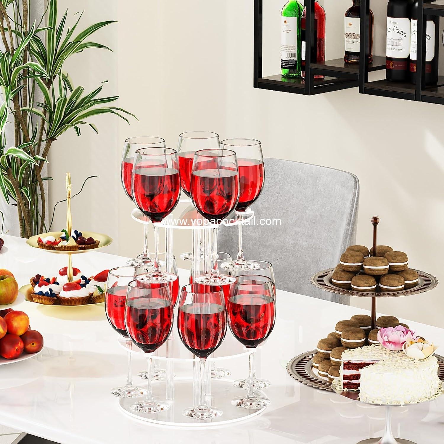 Wholesale Circle Acrylic Champagne Tower, 2-Tier Cocktail Tree Stand and Wine Rack with 12 Slots, 11.8x11.8x14.9 inch Floating Sight Champagne Flute Holder for Party and Celebration - Supplier