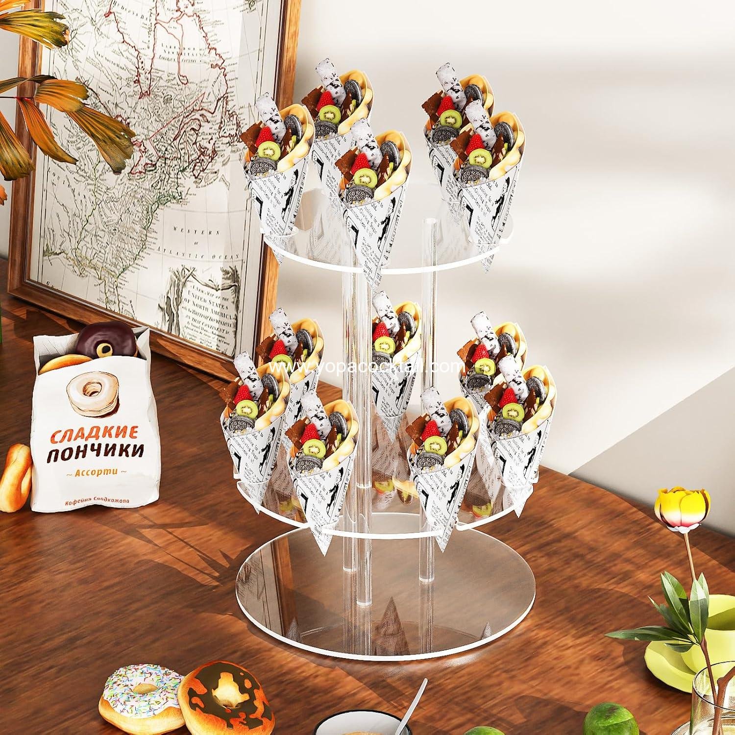 Wholesale Circle Acrylic Champagne Tower, 2-Tier Cocktail Tree Stand and Wine Rack with 12 Slots, 11.8x11.8x14.9 inch Floating Sight Champagne Flute Holder for Party and Celebration - Supplier