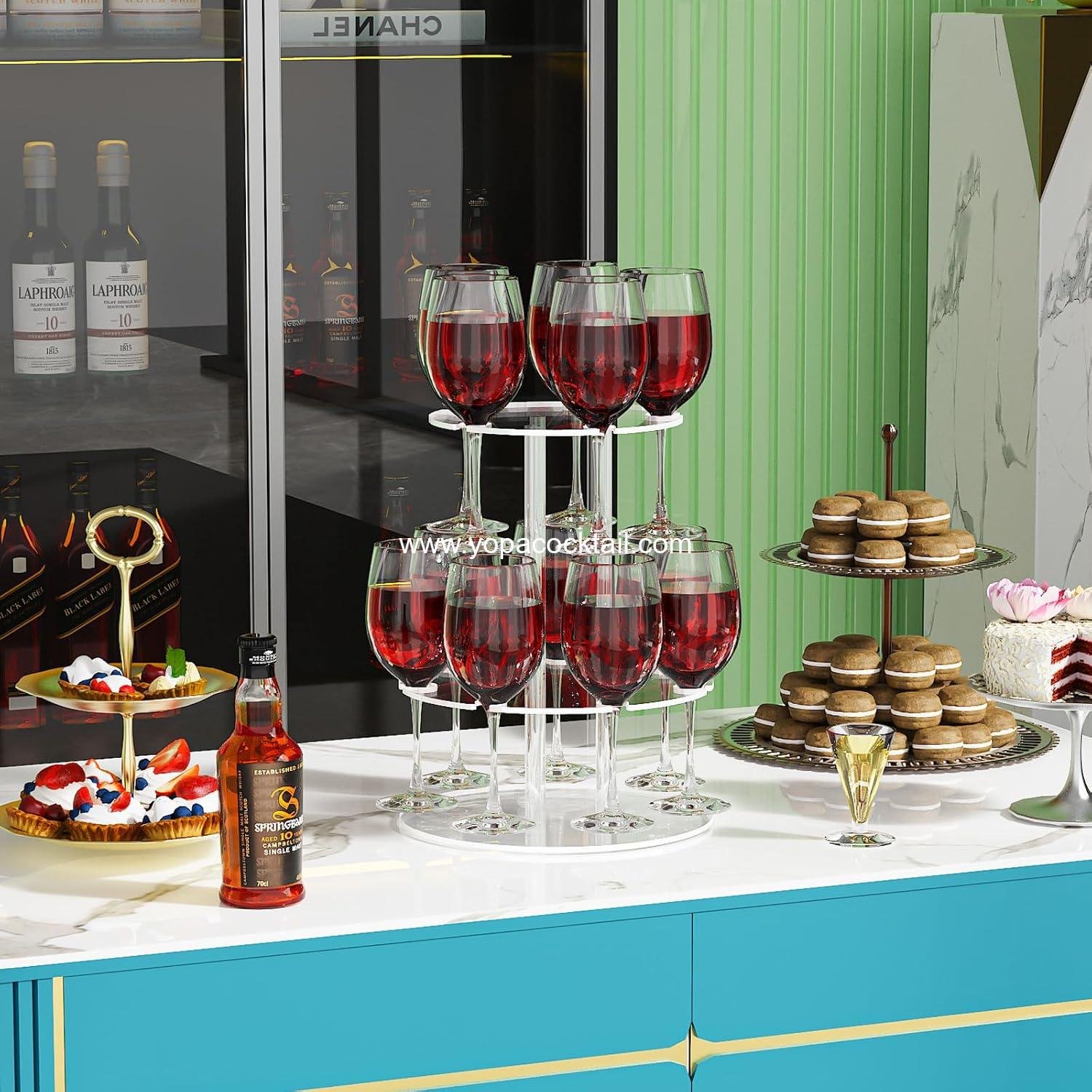 Wholesale Circle Acrylic Champagne Tower, 2-Tier Cocktail Tree Stand and Wine Rack with 12 Slots, 11.8x11.8x14.9 inch Floating Sight Champagne Flute Holder for Party and Celebration - Supplier