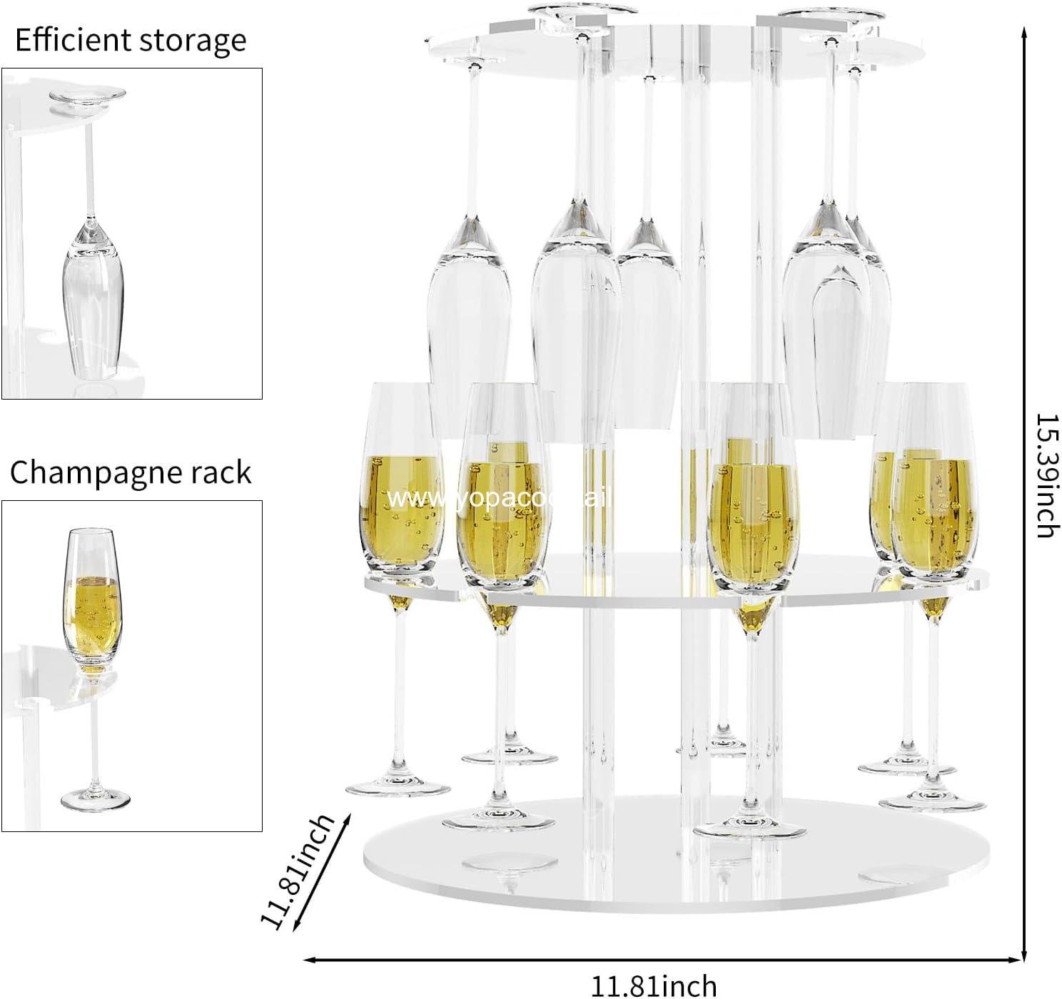 Wholesale Circle Acrylic Champagne Tower, 2-Tier Cocktail Tree Stand and Wine Rack with 12 Slots, 11.8x11.8x14.9 inch Floating Sight Champagne Flute Holder for Party and Celebration - Supplier