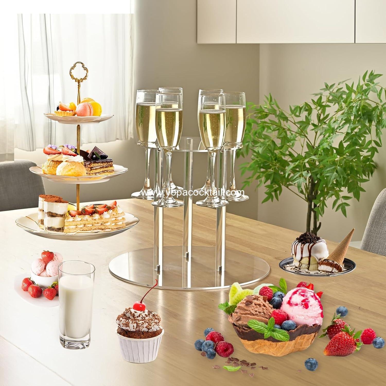 Wholesale Circle Acrylic Champagne Tower, 2-Tier Cocktail Tree Stand and Wine Rack with 12 Slots, 11.8x11.8x14.9 inch Floating Sight Champagne Flute Holder for Party and Celebration - Supplier