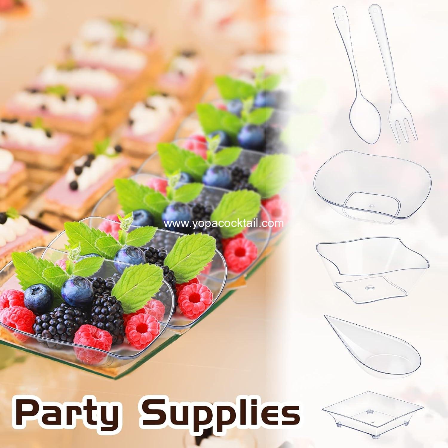Wholesale 200 Pcs Mini Appetizer Plates with Spoons and Forks, Disposable Plastic Dessert Plates and Individual Serving Trays for Parties (Clear, Classic) Supplier