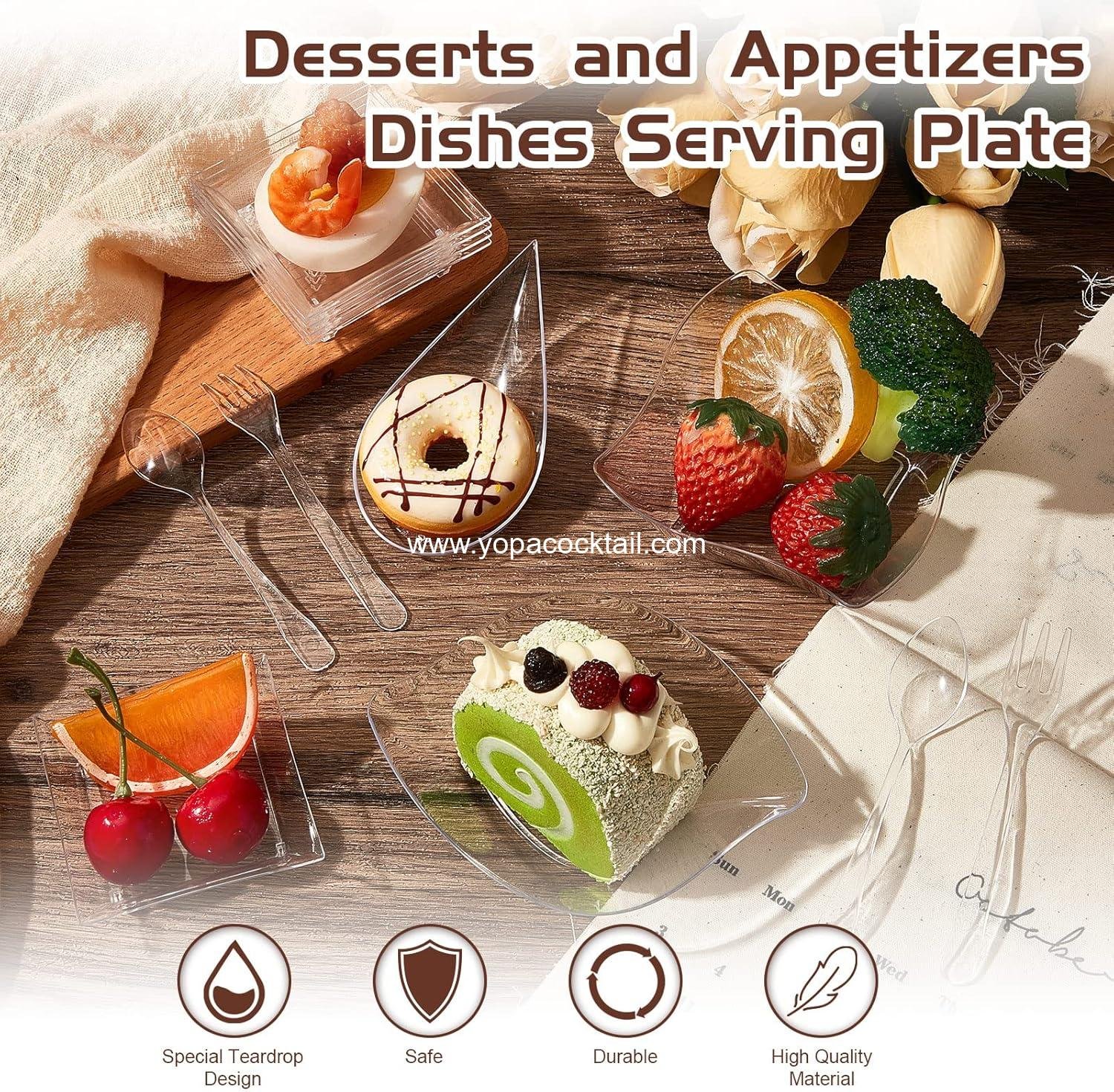 Wholesale 200 Pcs Mini Appetizer Plates with Spoons and Forks, Disposable Plastic Dessert Plates and Individual Serving Trays for Parties (Clear, Classic) Supplier