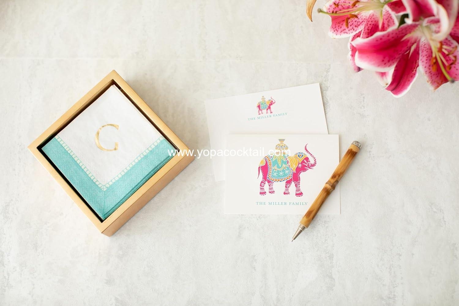 Wholesale Gold Lacquer Cocktail Napkin Holder – Fits 5x5 Inch Paper Napkins – Decorative Square Holder with Gold Foil Accents, 6