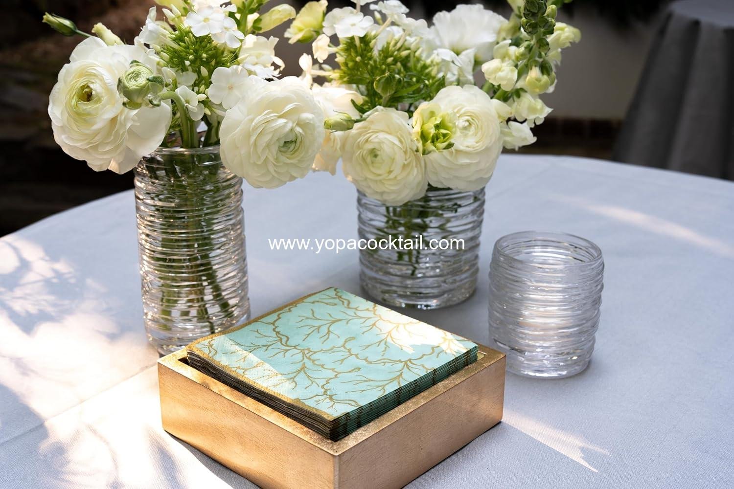 Wholesale Gold Lacquer Cocktail Napkin Holder – Fits 5x5 Inch Paper Napkins – Decorative Square Holder with Gold Foil Accents, 6