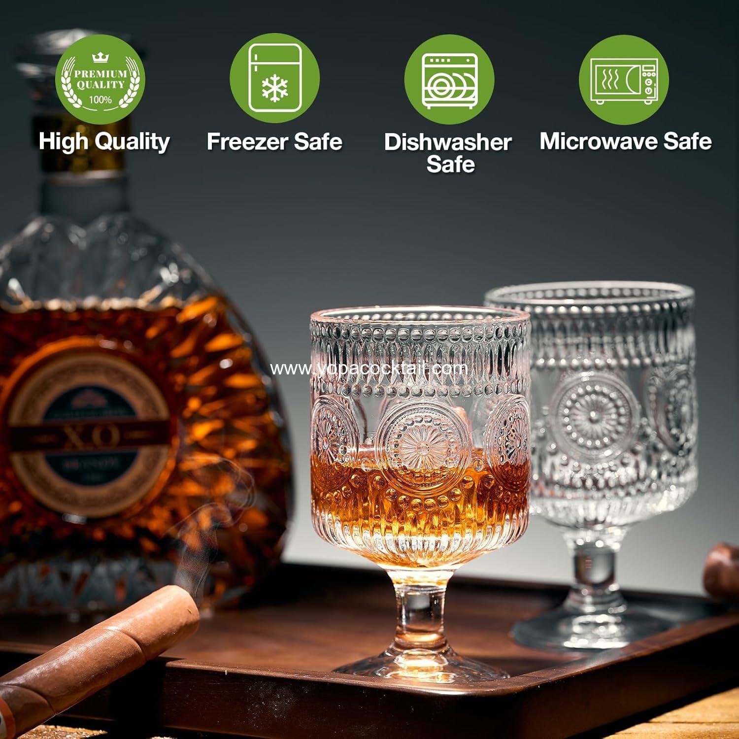 OEM 6 Packs Vintage Goblet Glasses, 8 oz Embossed Floral Drinkware Set, Clear Tumbler Glasses for Iced Tea, Wine, Beer, Juice, Cocktail, Whiskey - Supplier OEM 6 Packs Vintage Goblet Glasses, 8 oz Embossed Floral Drinkware Set, Clear Tumbler Glasses for Iced Tea, Wine, Beer, Juice, Cocktail, Whiskey - Supplier